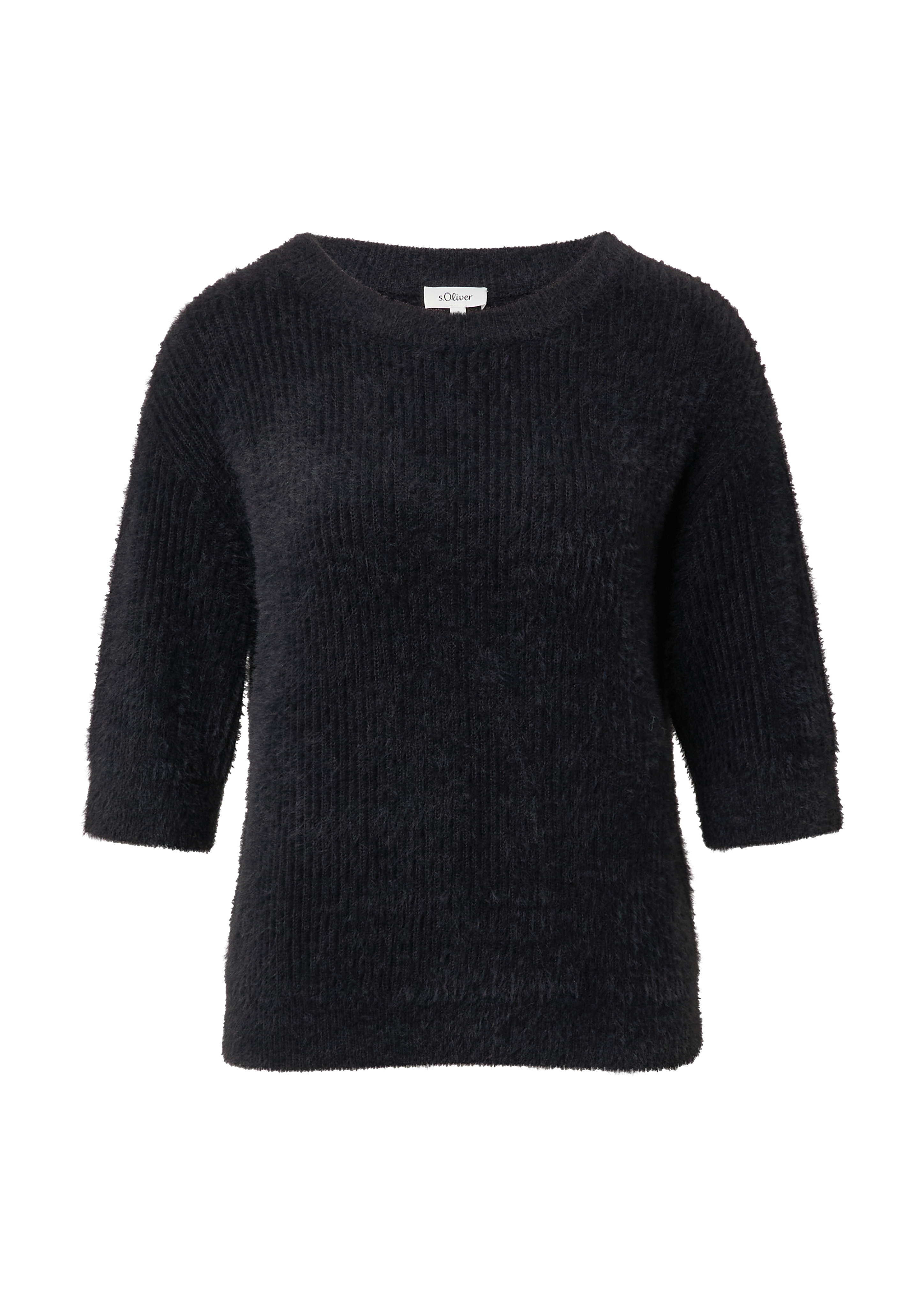 Flauschiger Strickpullover mit halbem Arm