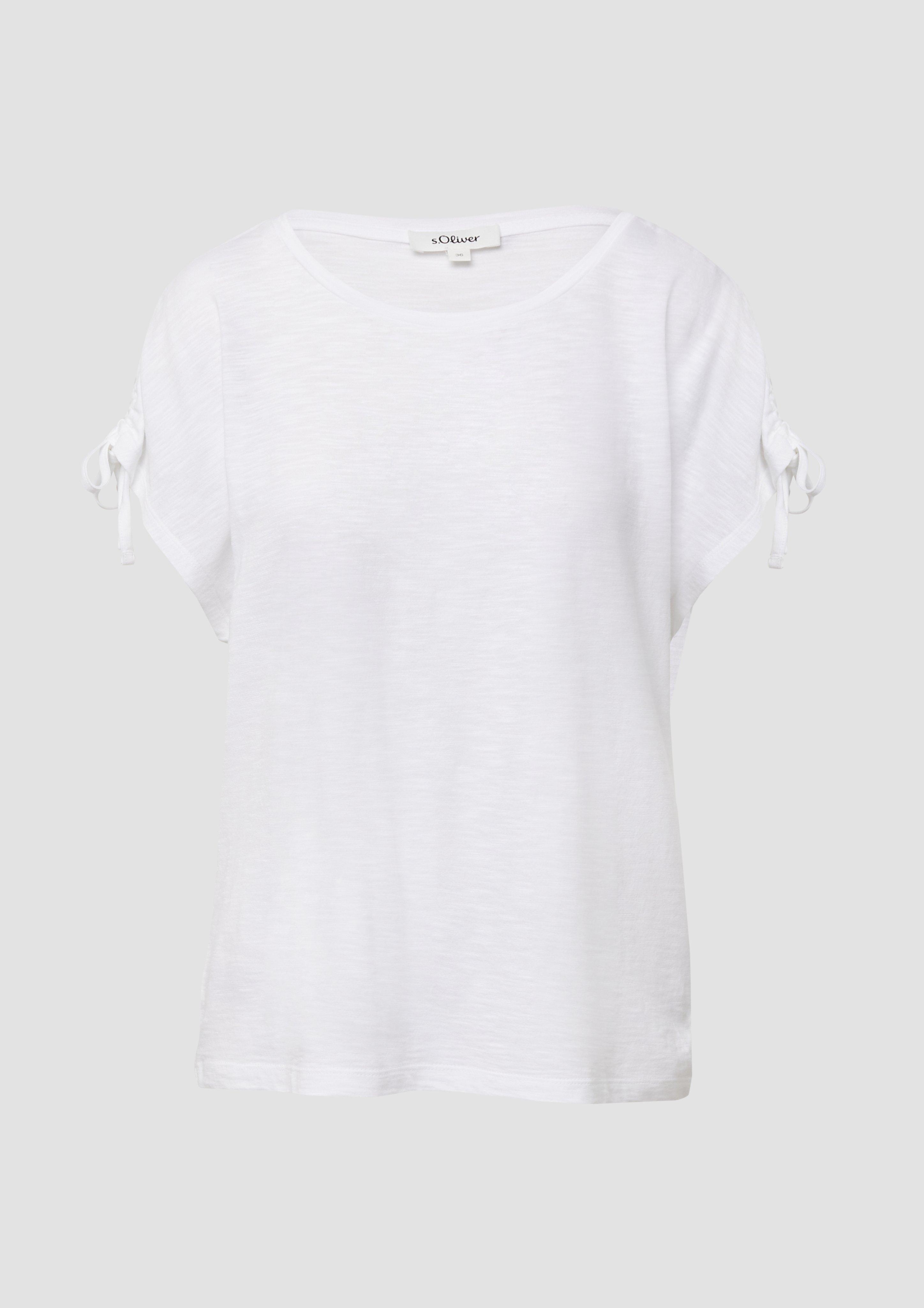 s.Oliver - T-Shirt mit Flammgarnstruktur und Raffung, Damen, weiß