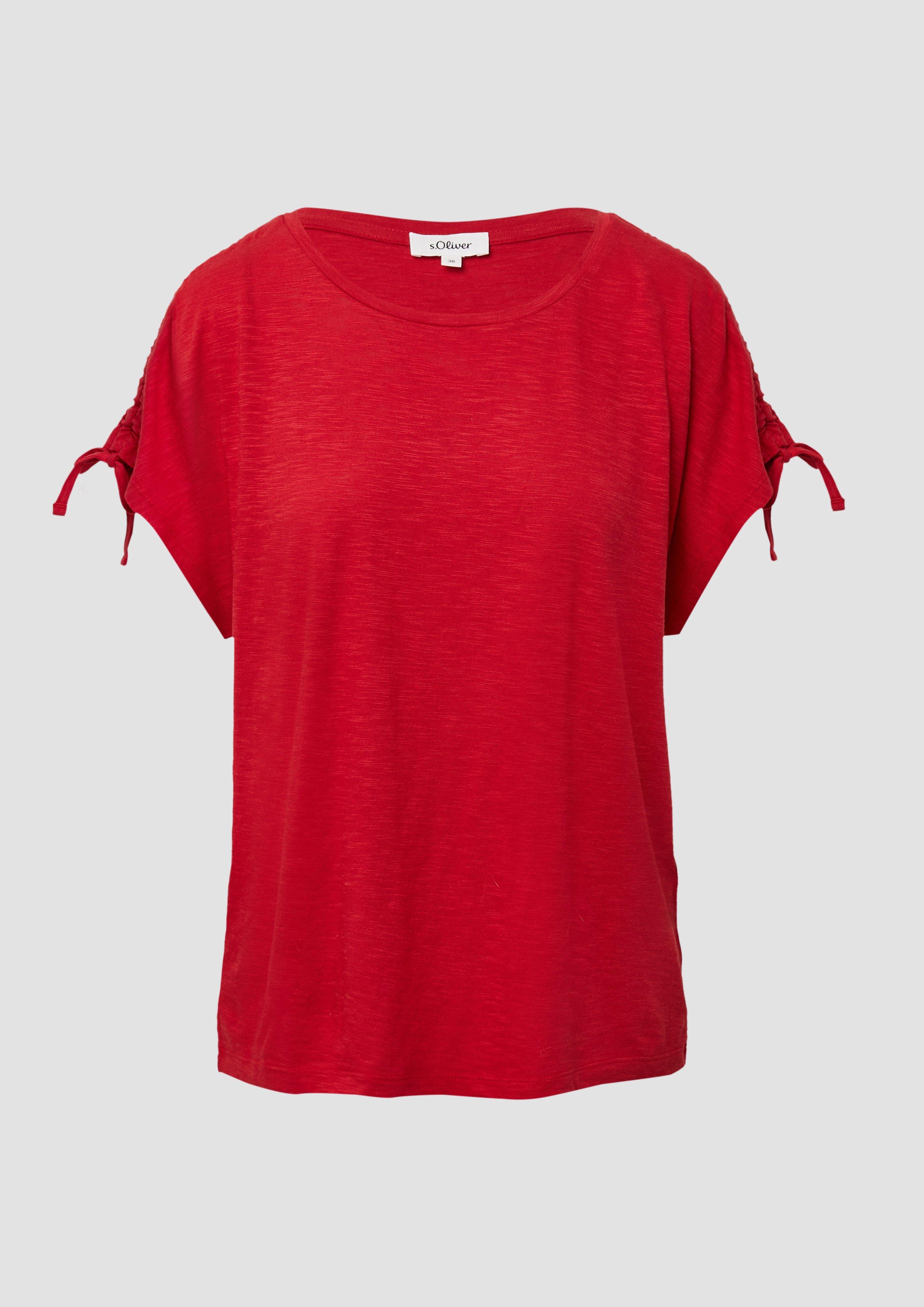 s.Oliver - T-Shirt mit Flammgarnstruktur und Raffung, Damen, rot