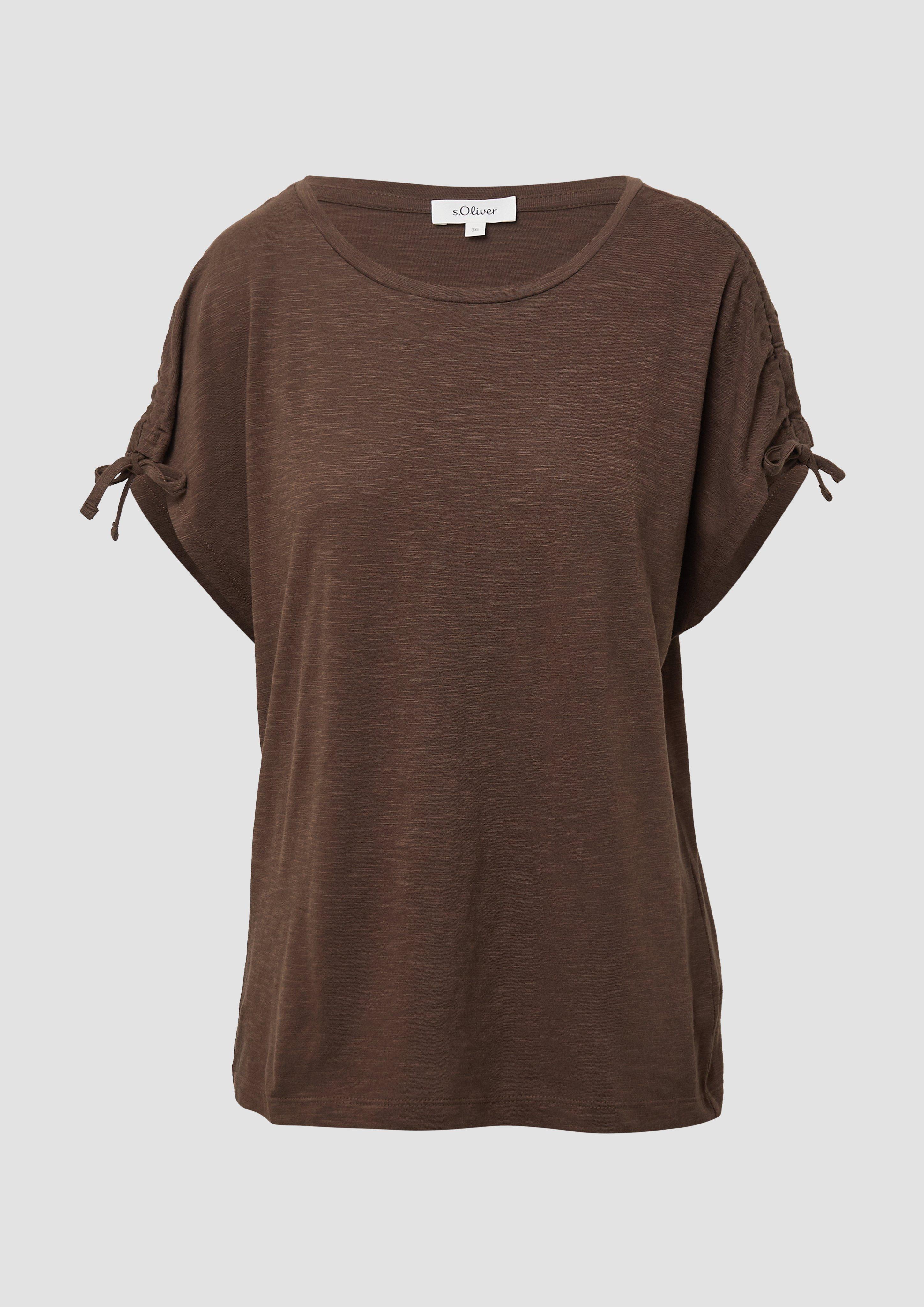 s.Oliver - T-Shirt mit Flammgarnstruktur und Raffung, Damen, braun