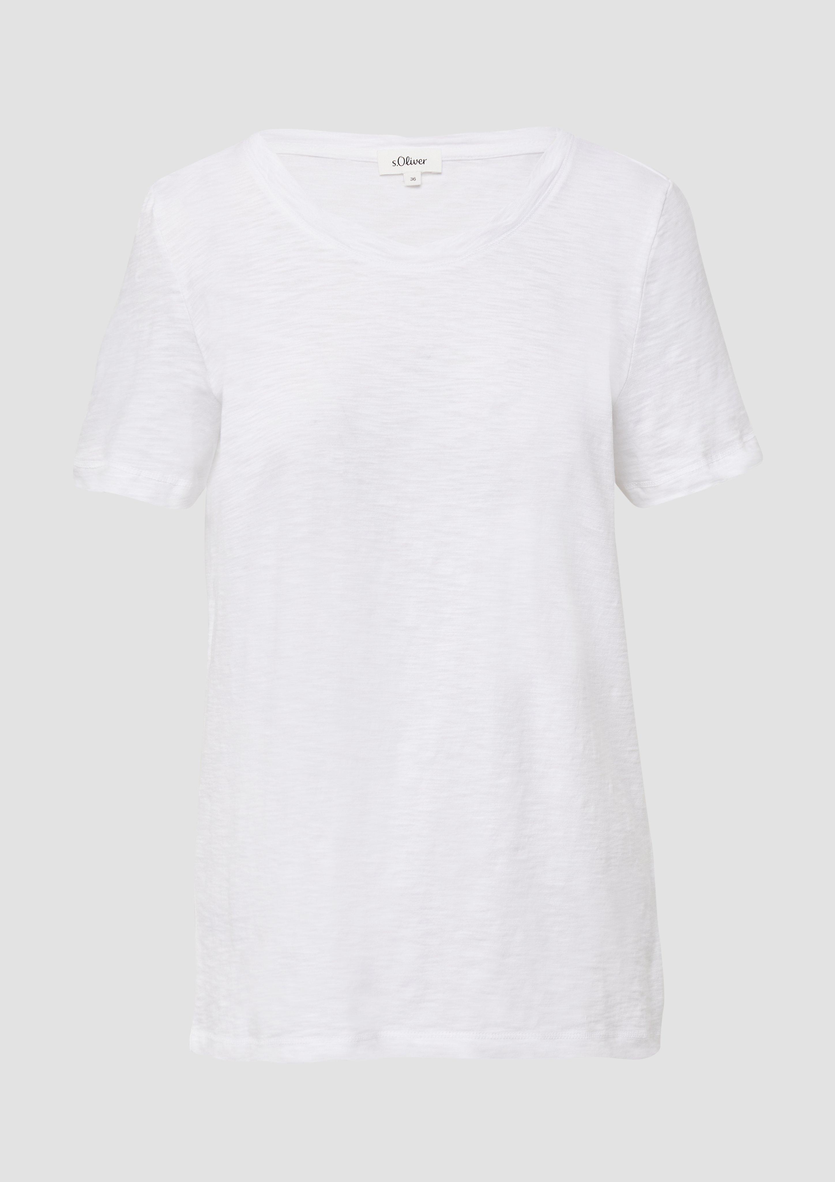 Thumbnail - s.Oliver - T-Shirt mit Flammgarnstruktur und Ausschnitt-Detail, Damen, weiß