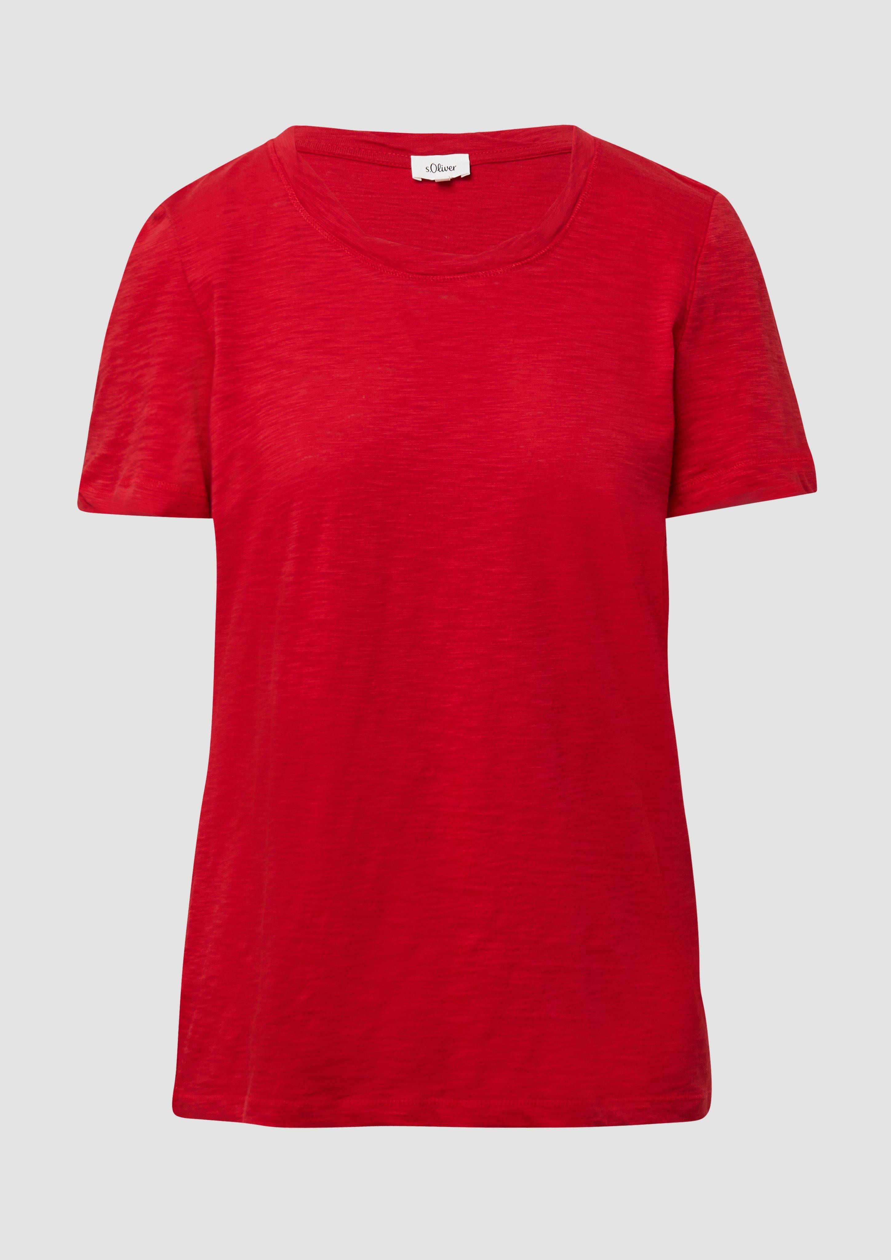 s.Oliver - T-Shirt mit Flammgarnstruktur und Ausschnitt-Detail, Damen, rot