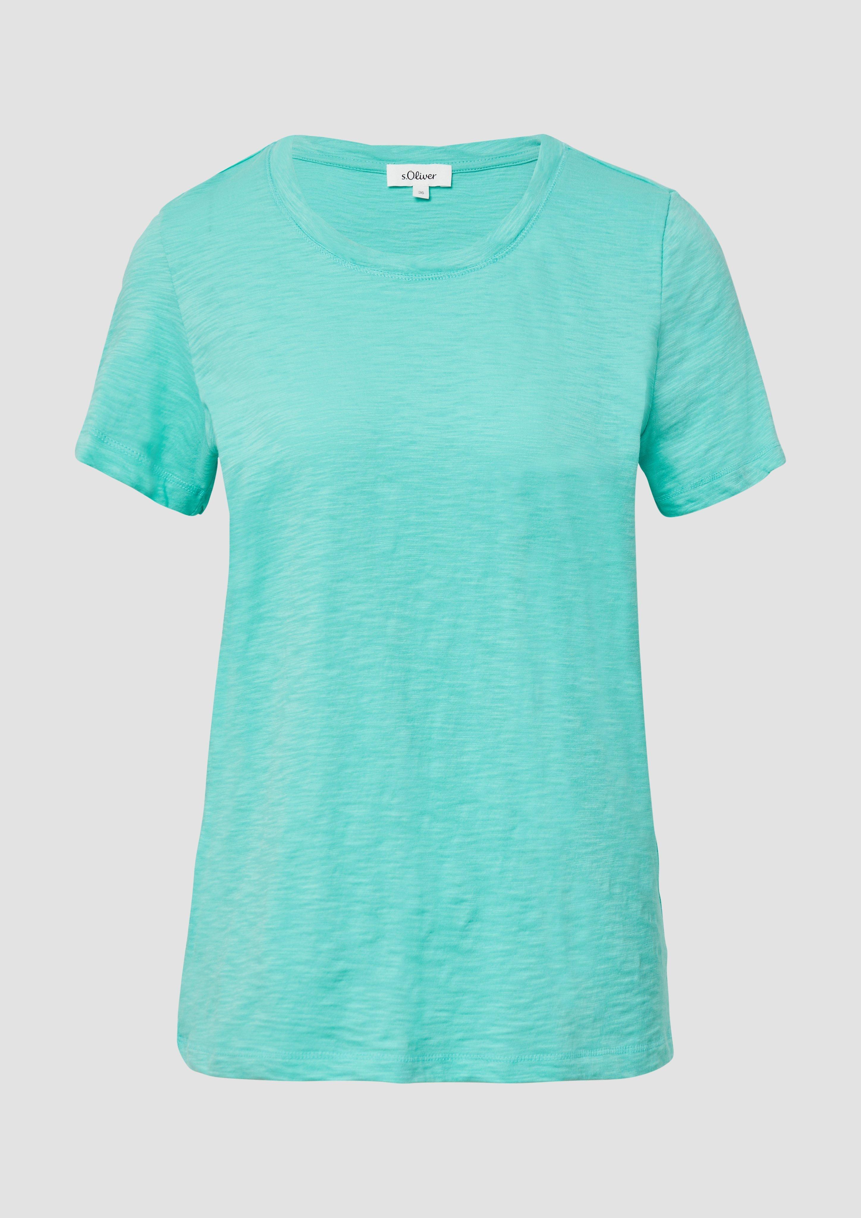 s.Oliver - T-Shirt mit Flammgarnstruktur und Ausschnitt-Detail, Damen, türkis
