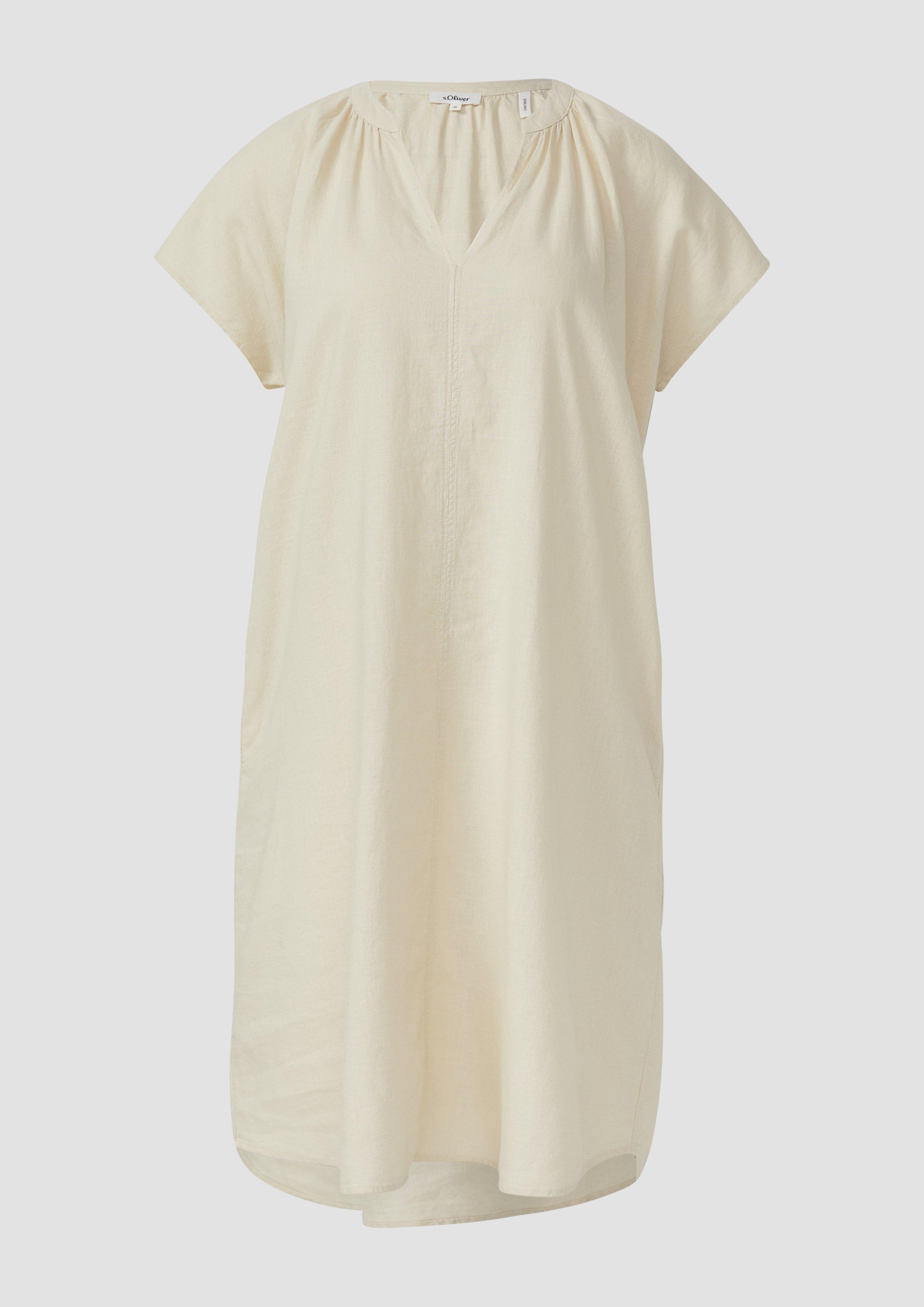 s.Oliver - Midi-Kleid aus Leinenmix mit Eingrifftaschen, Damen, creme