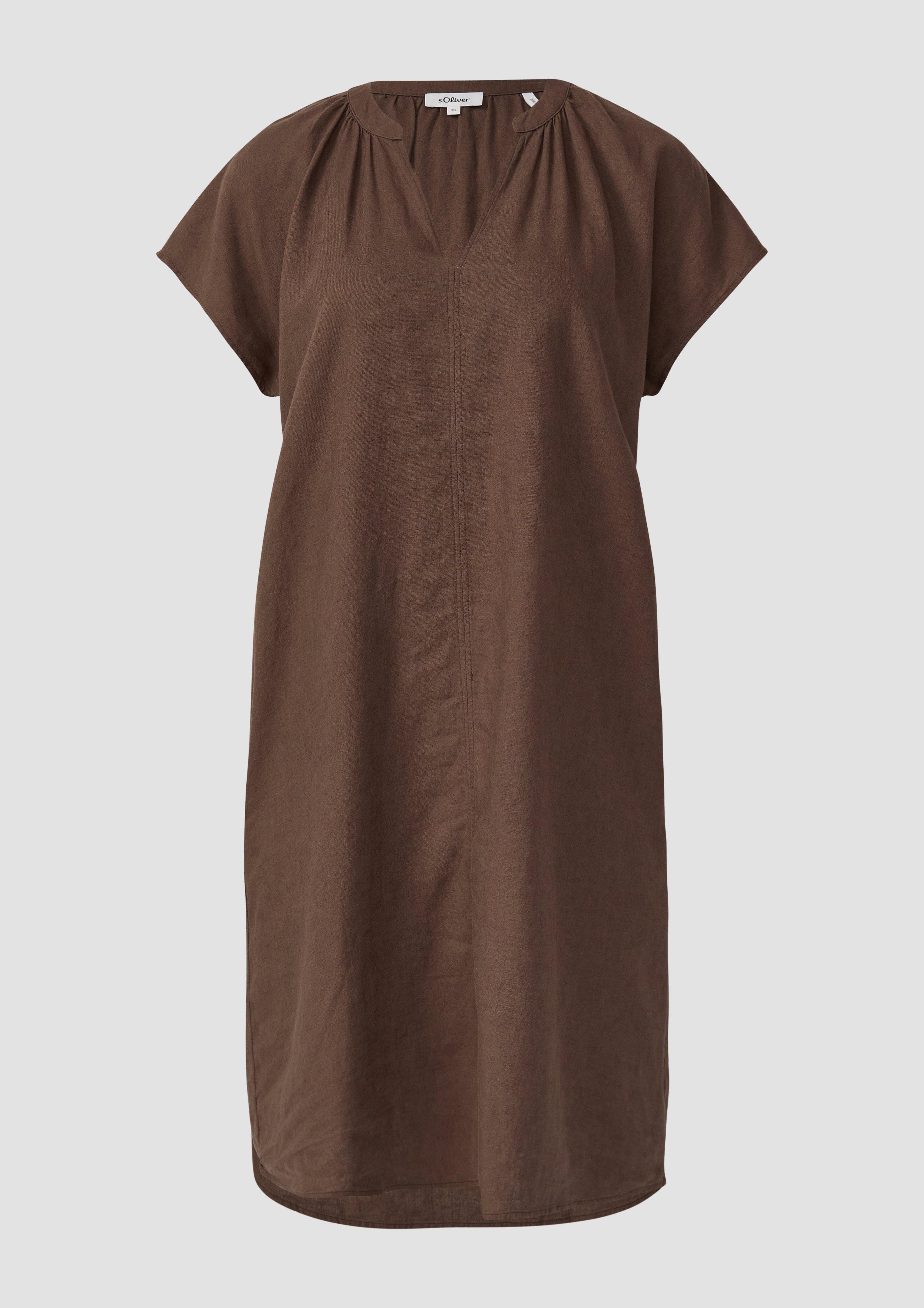 s.Oliver - Midi-Kleid aus Leinenmix mit Eingrifftaschen, Damen, braun