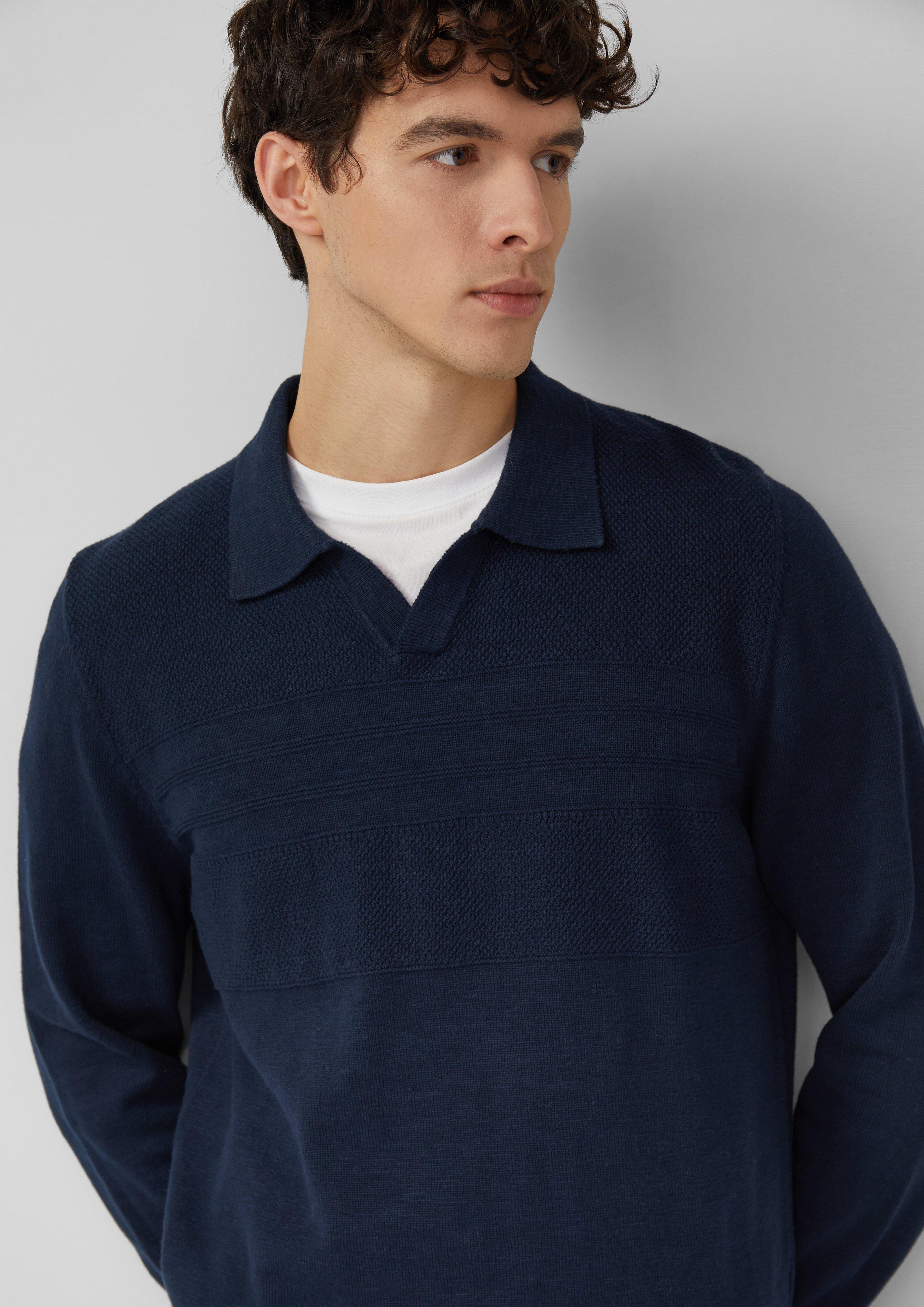Strick-Polo aus Baumwolle mit Strukturmix
