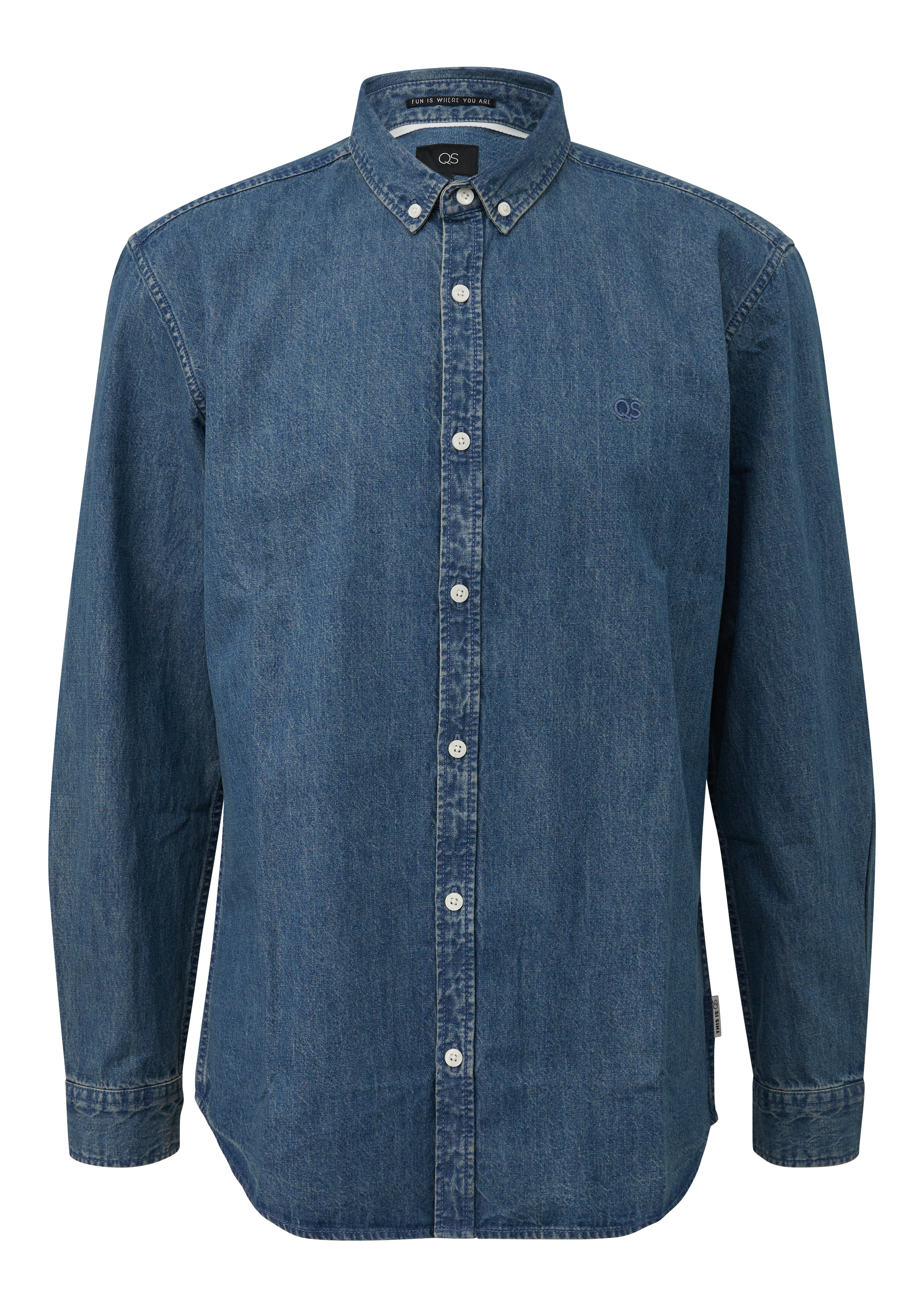 Regular Fit: Gewaschenes Jeanshemd mit Logo-Stickerei