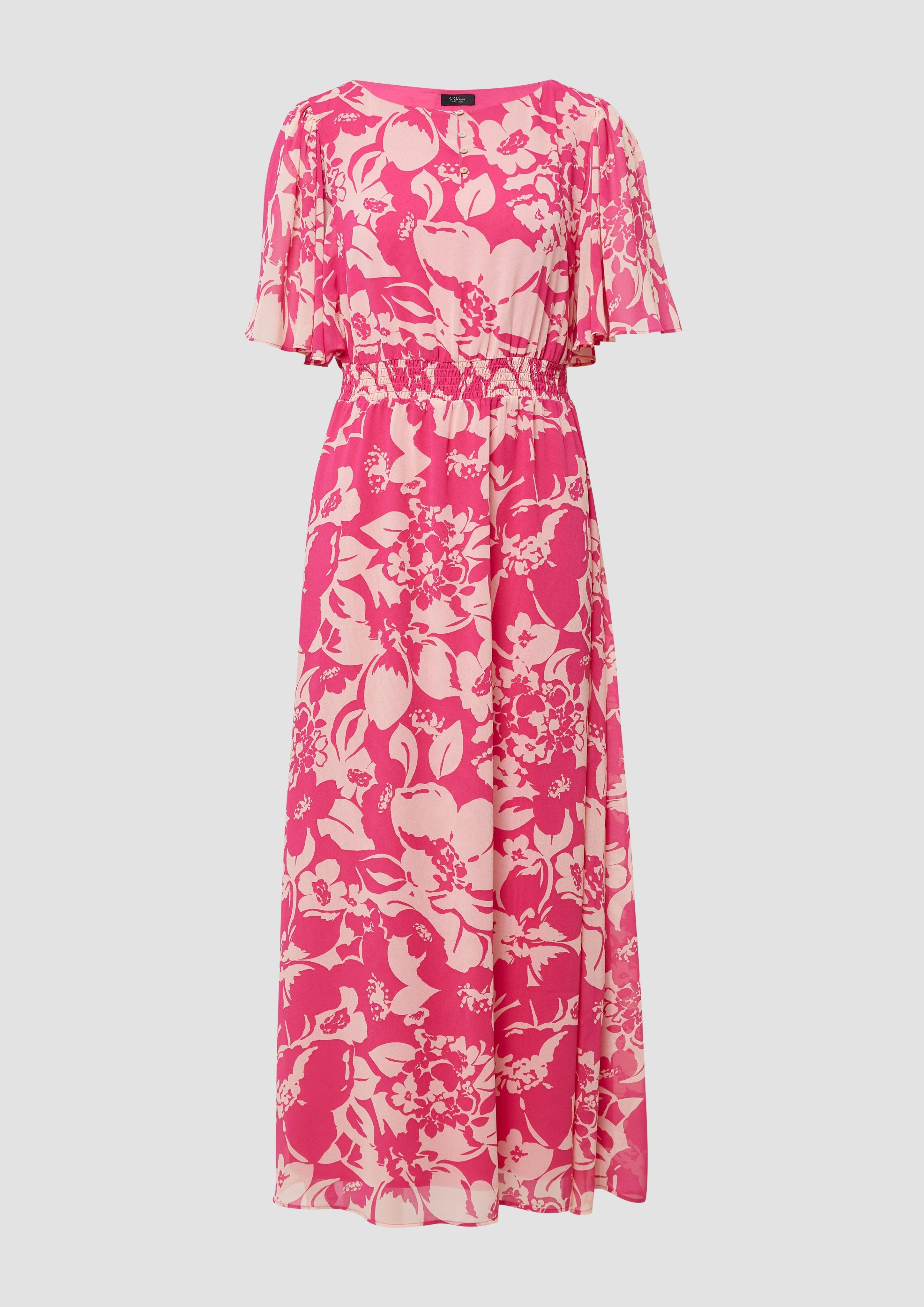 s.Oliver - Maxikleid aus Chiffon mit Print, Damen, Rosa