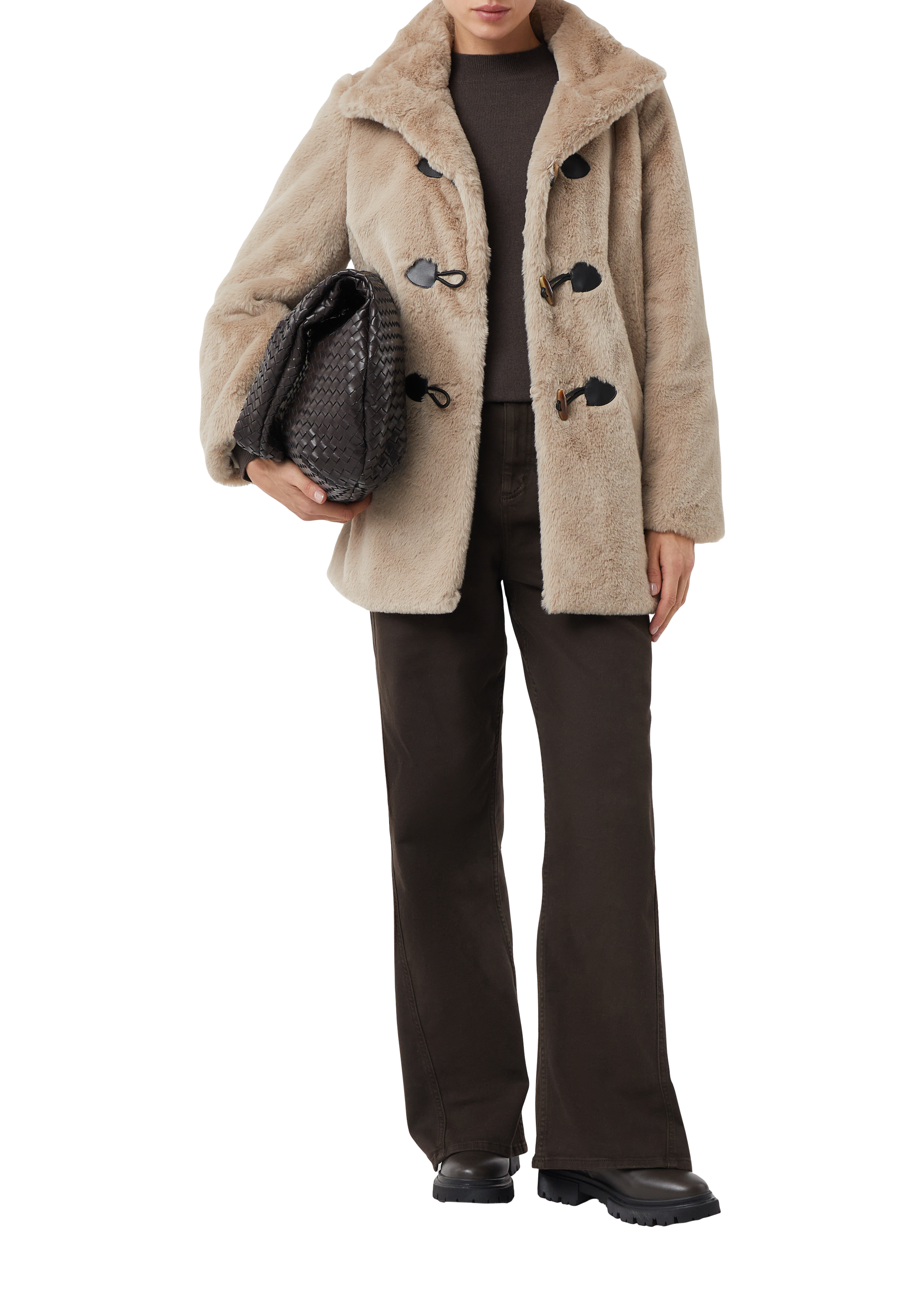 Fake fur jacket with duffle fastening - Sandstone | COMMA