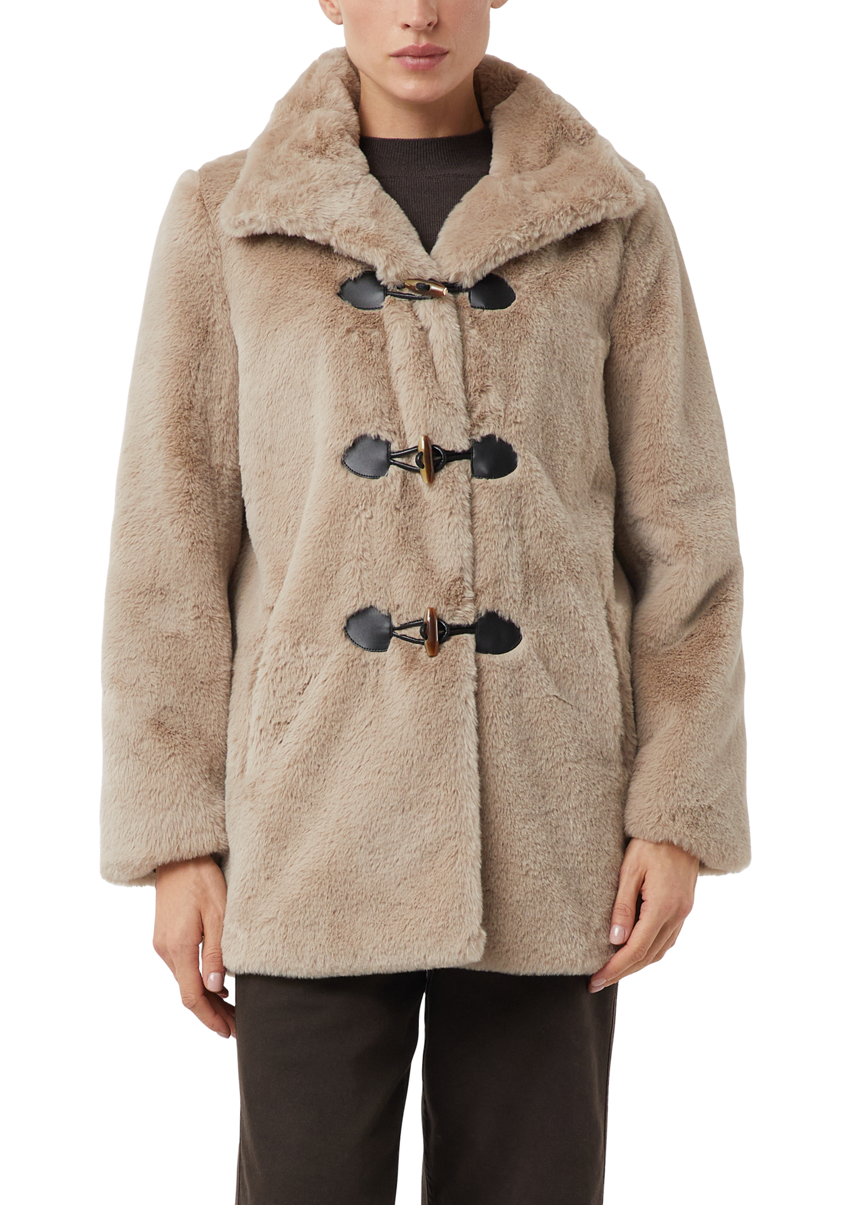 Fake fur jacket with duffle fastening - Sandstone | COMMA
