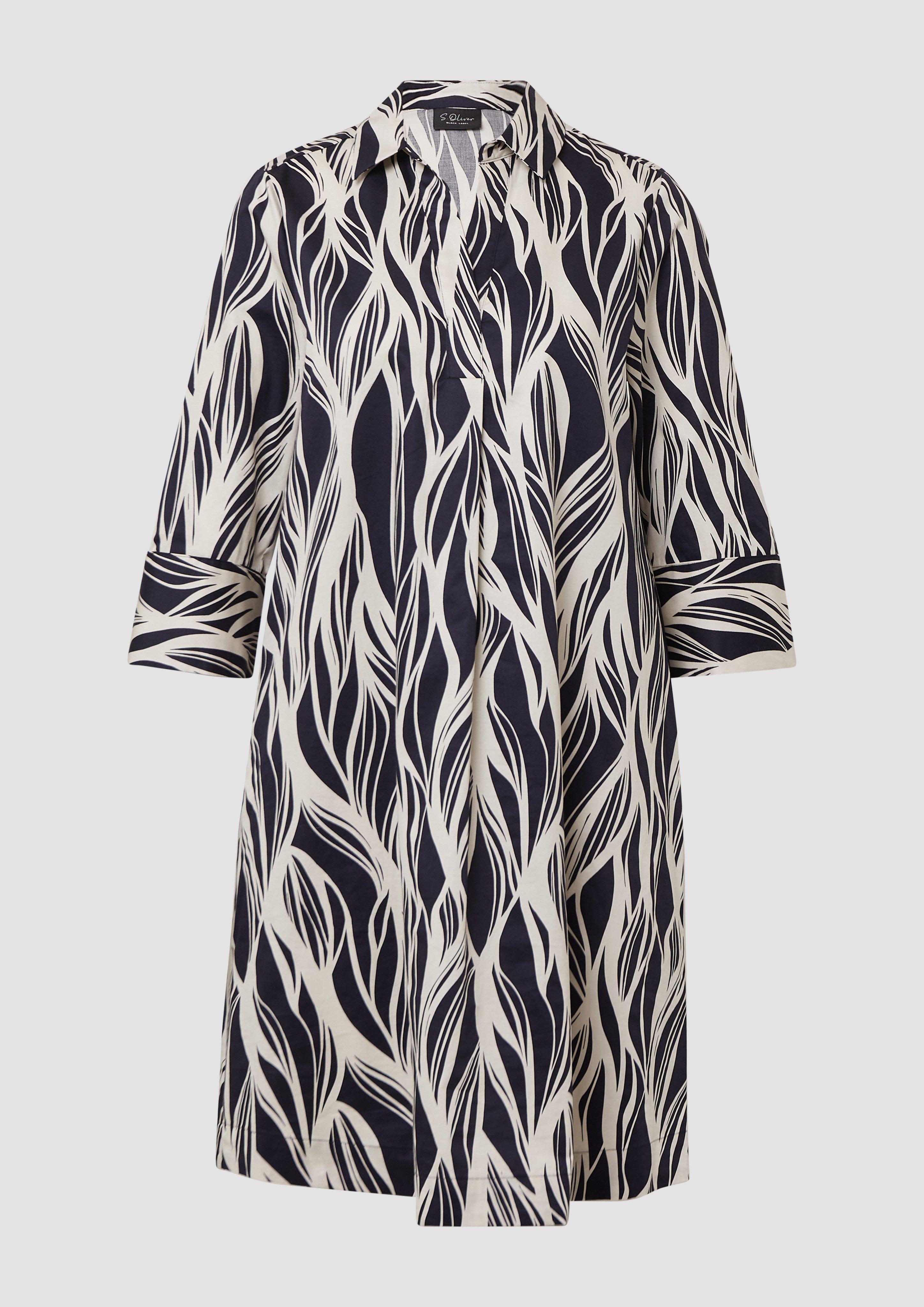s.Oliver - Kurzes Popeline-Kleid mit Print und Knopfleiste, Damen, blau