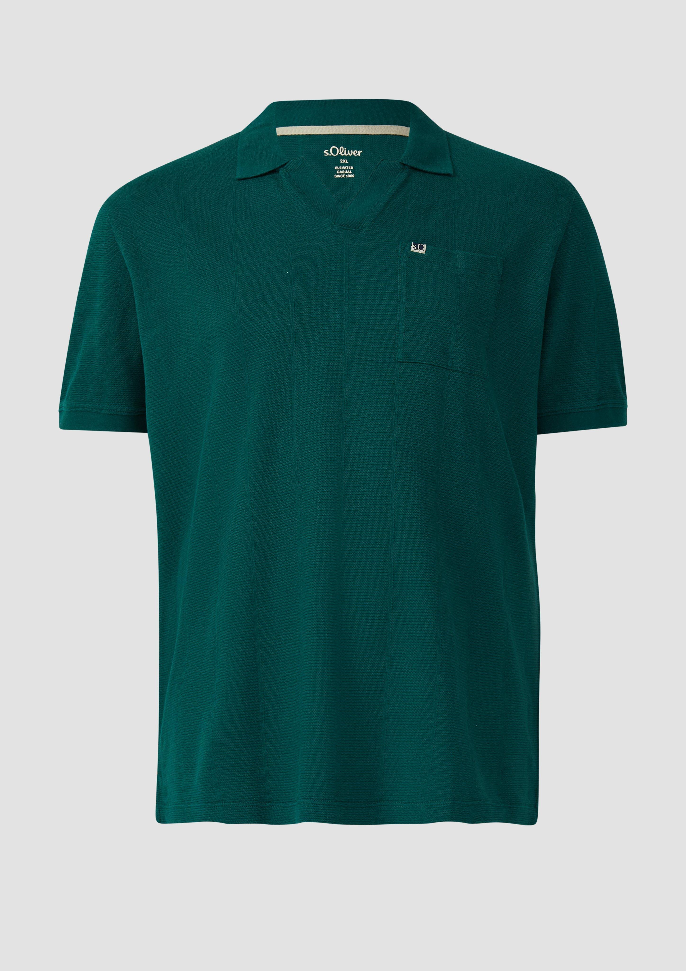 s.Oliver - Poloshirt mit Struktur-Streifen und offenem Kragen, Herren, grün