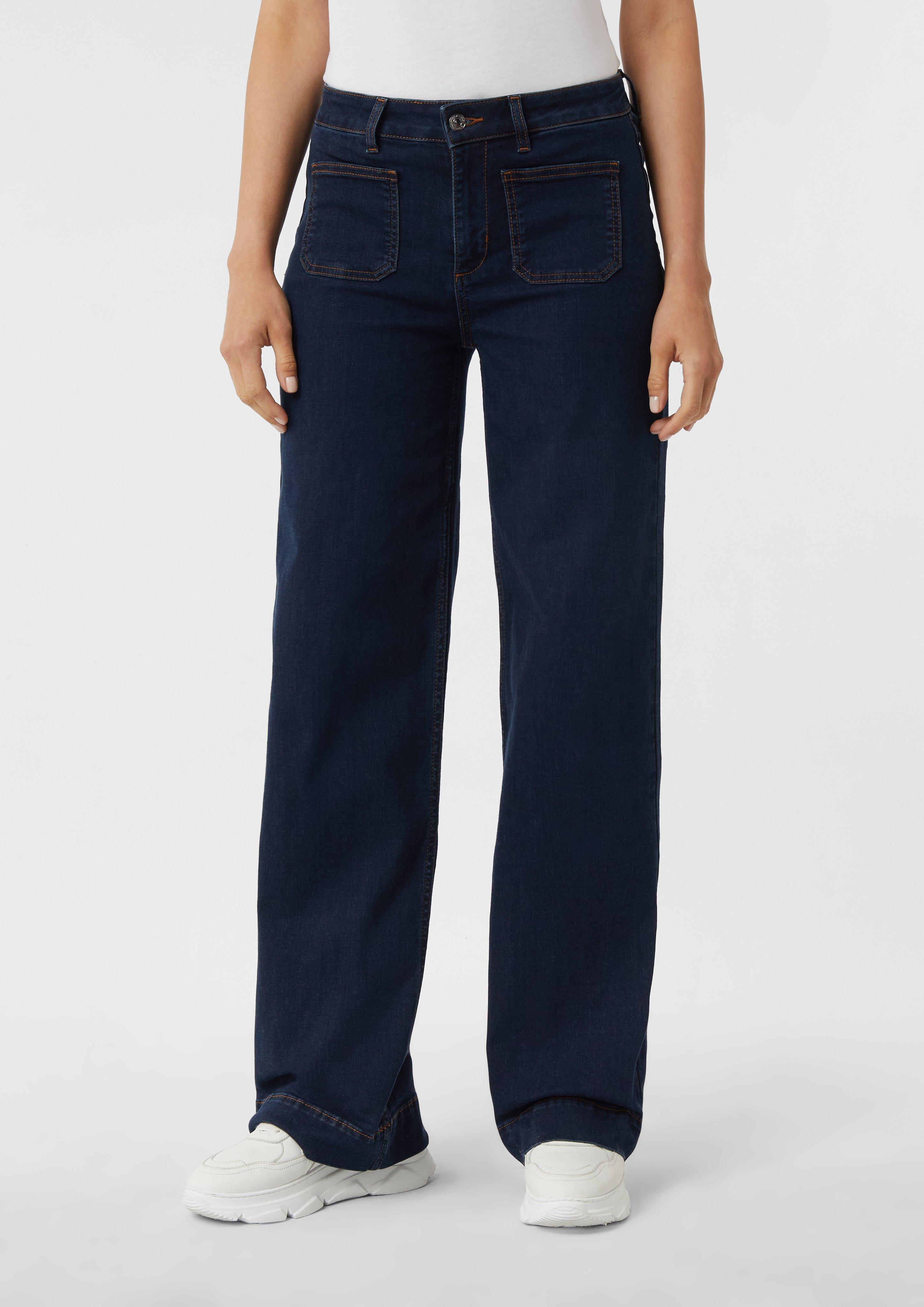 Elasticated wide-leg jeans with patch pockets - Blue | SCAYLE
