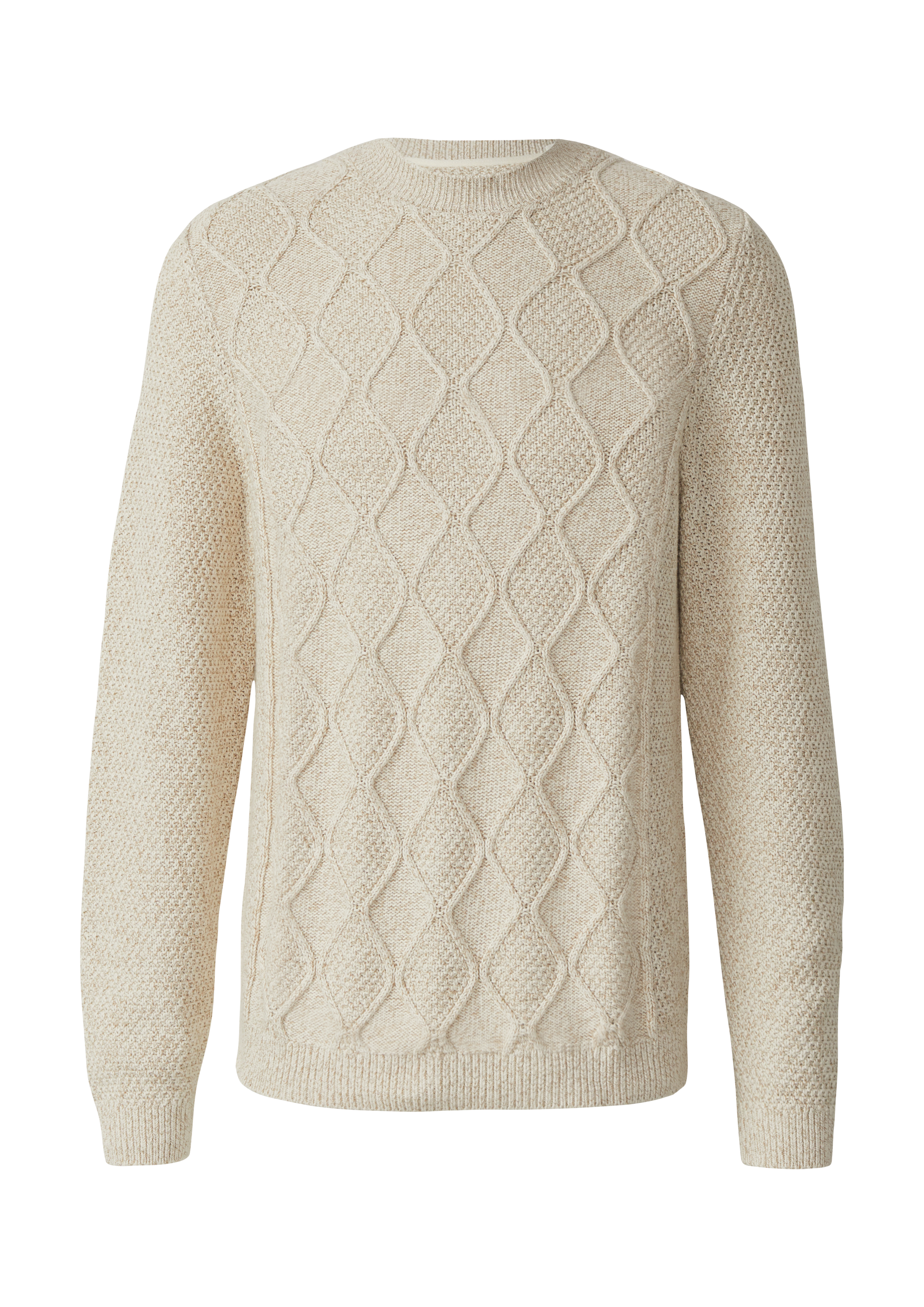 Melierter Baumwoll-Strickpullover mit Zopfmuster