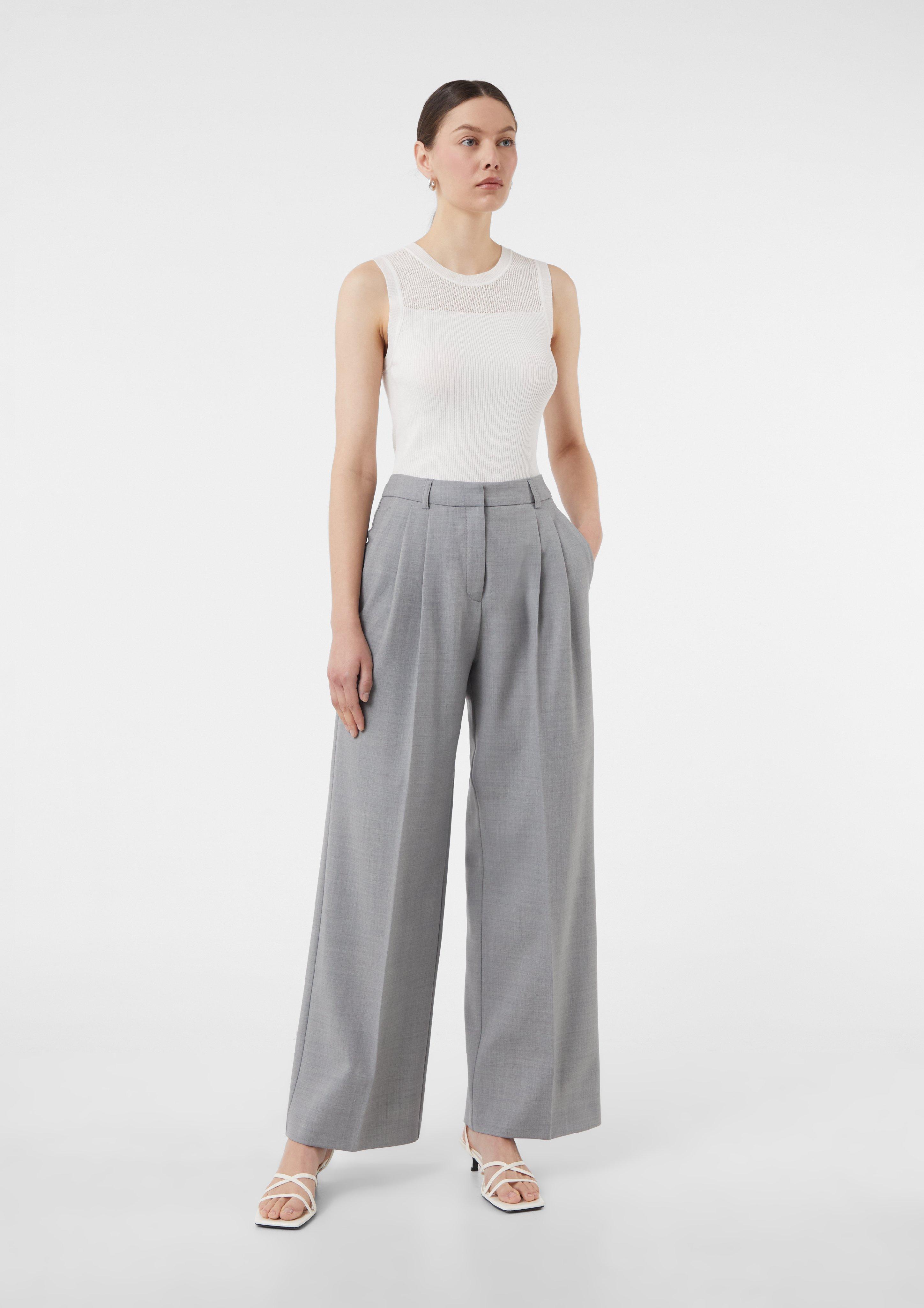 Wide trousers in flowing flannel with waist pleats - grey Wide trousers in flowing flannel with waist pleats - grey