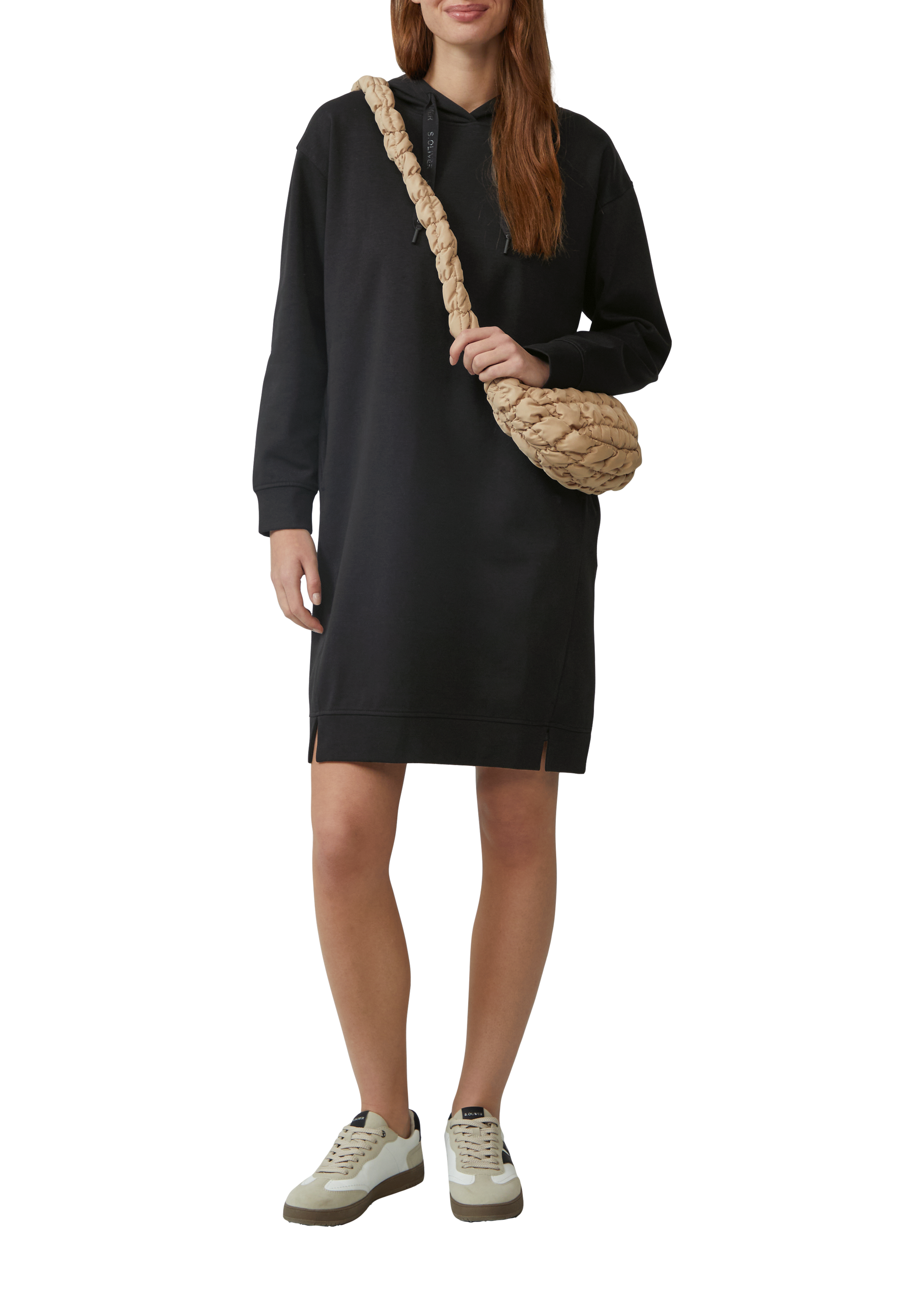 Sweaterjurk met steekzakken en capuchon Zwart