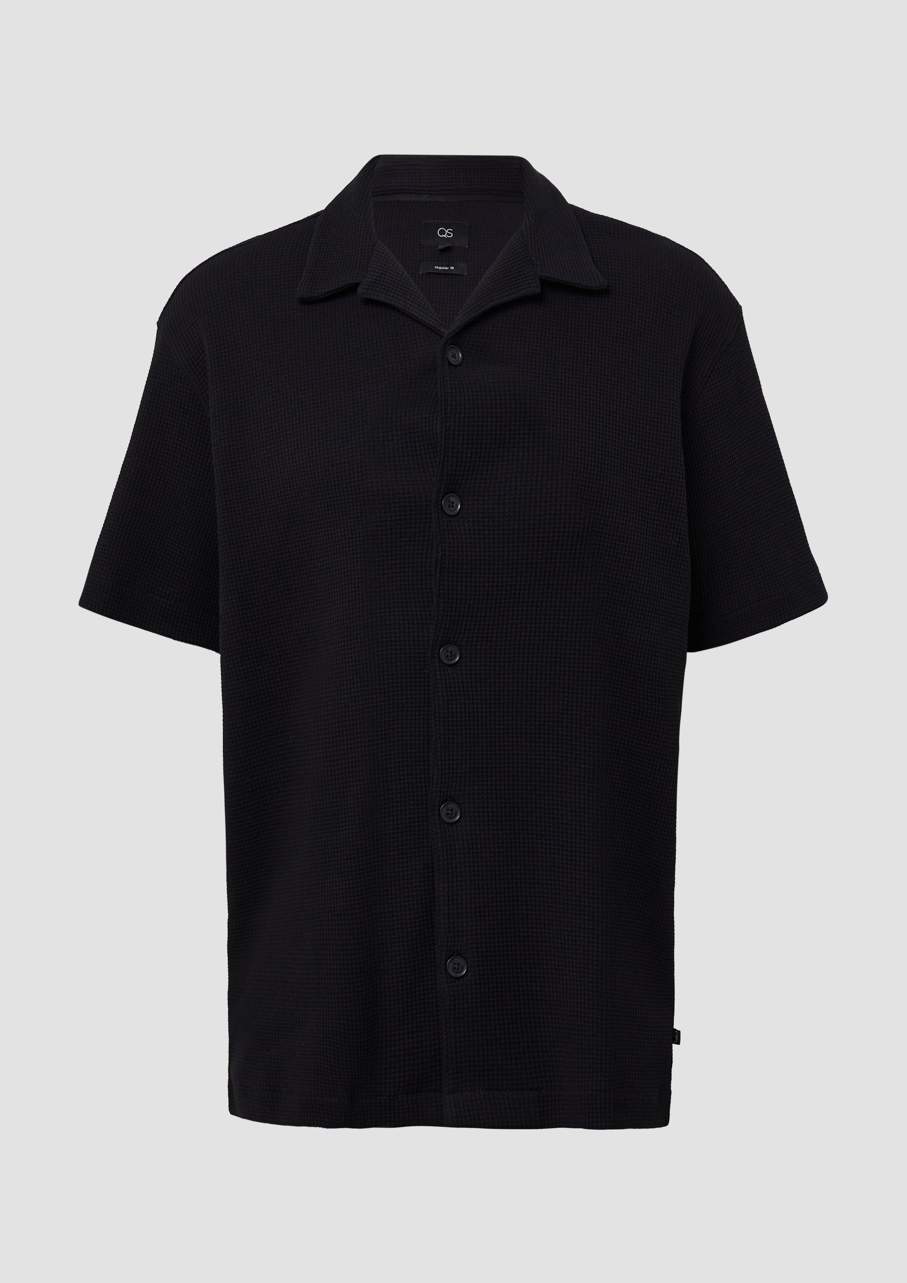 QS - Resort Fit: Hemd aus Waffelpiqué, Herren, schwarz