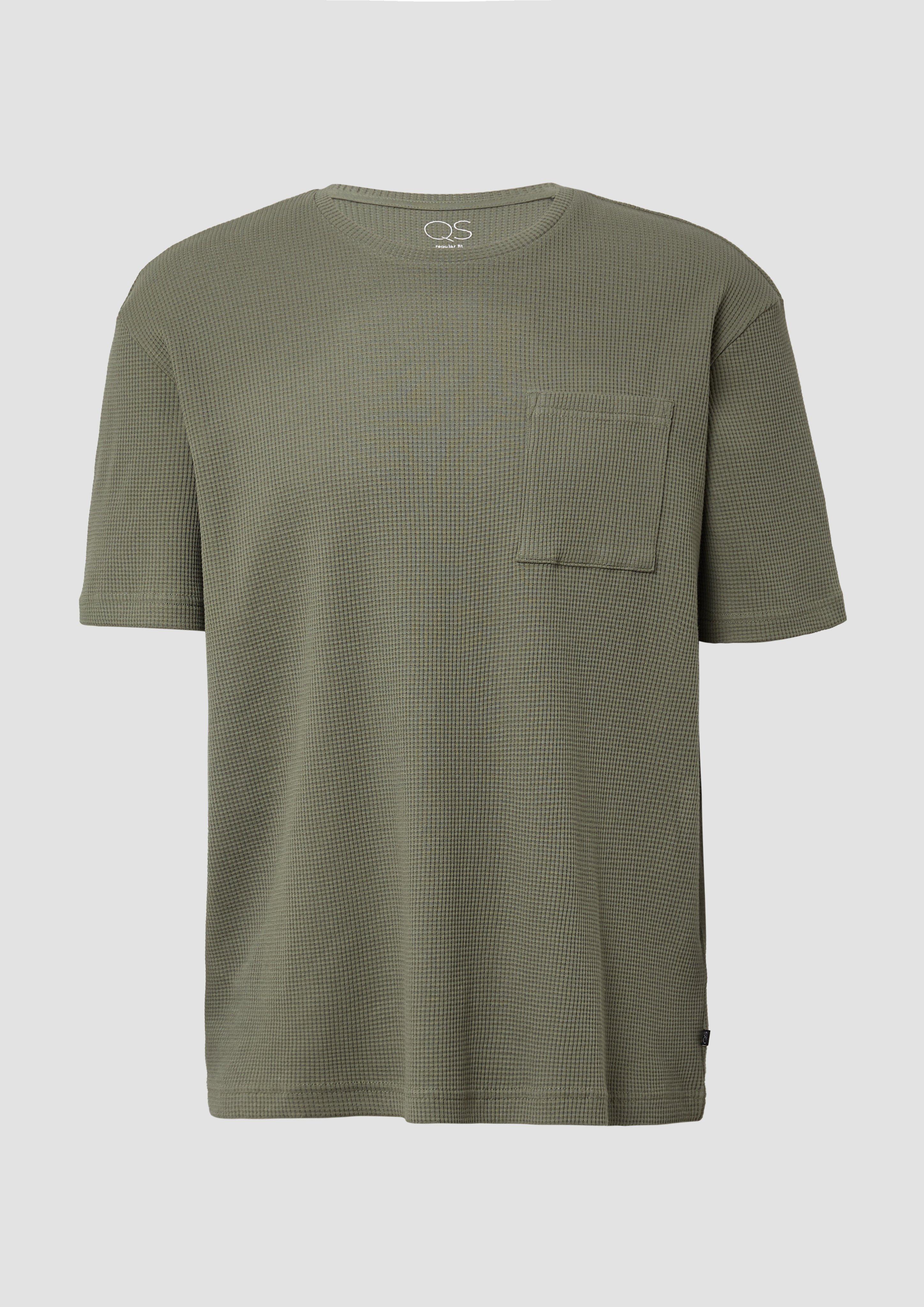 QS - T-Shirt aus Waffelpiqué mit Brusttasche, Herren, Grün