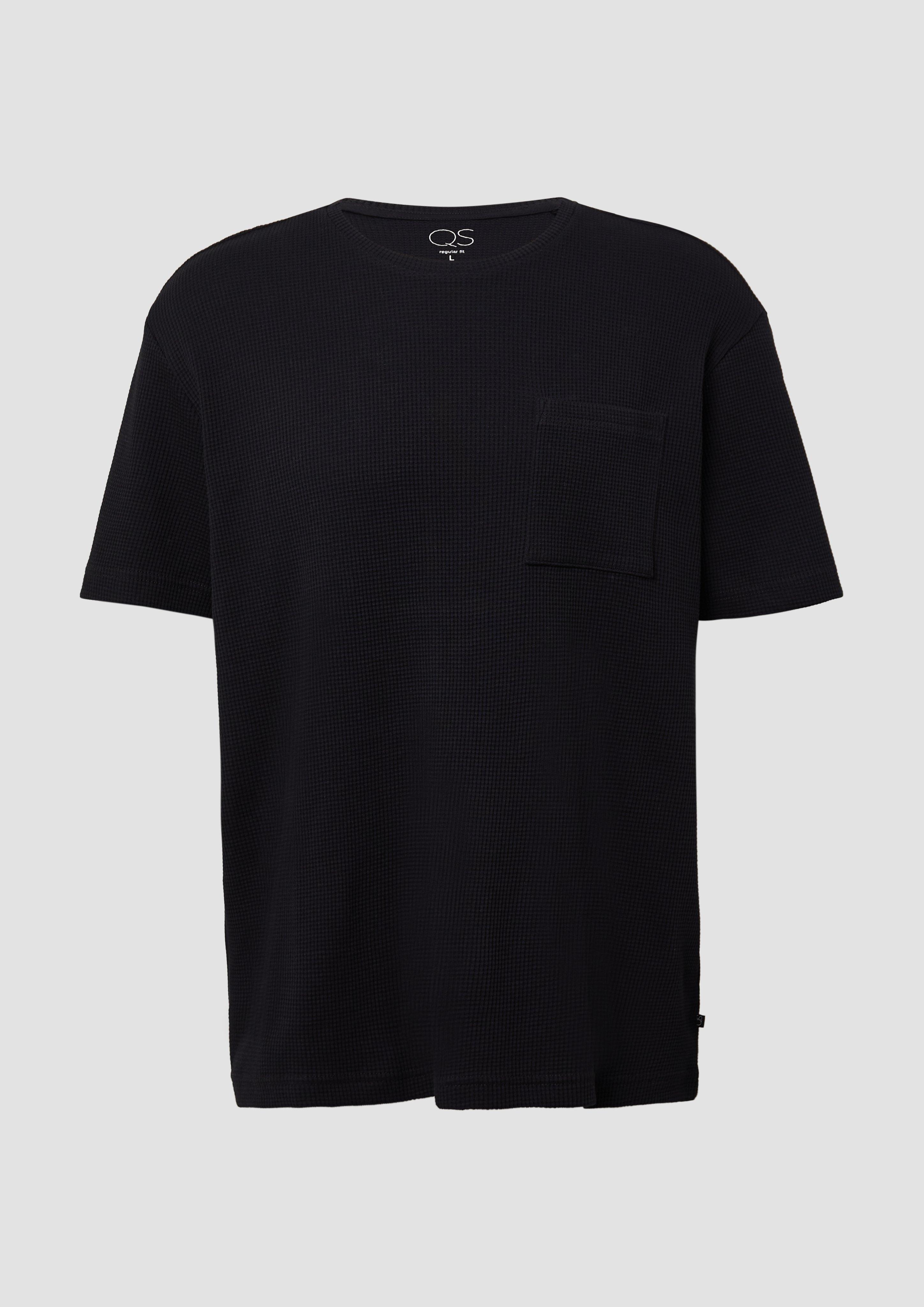 QS - T-Shirt aus Waffelpiqué mit Brusttasche, Herren, schwarz