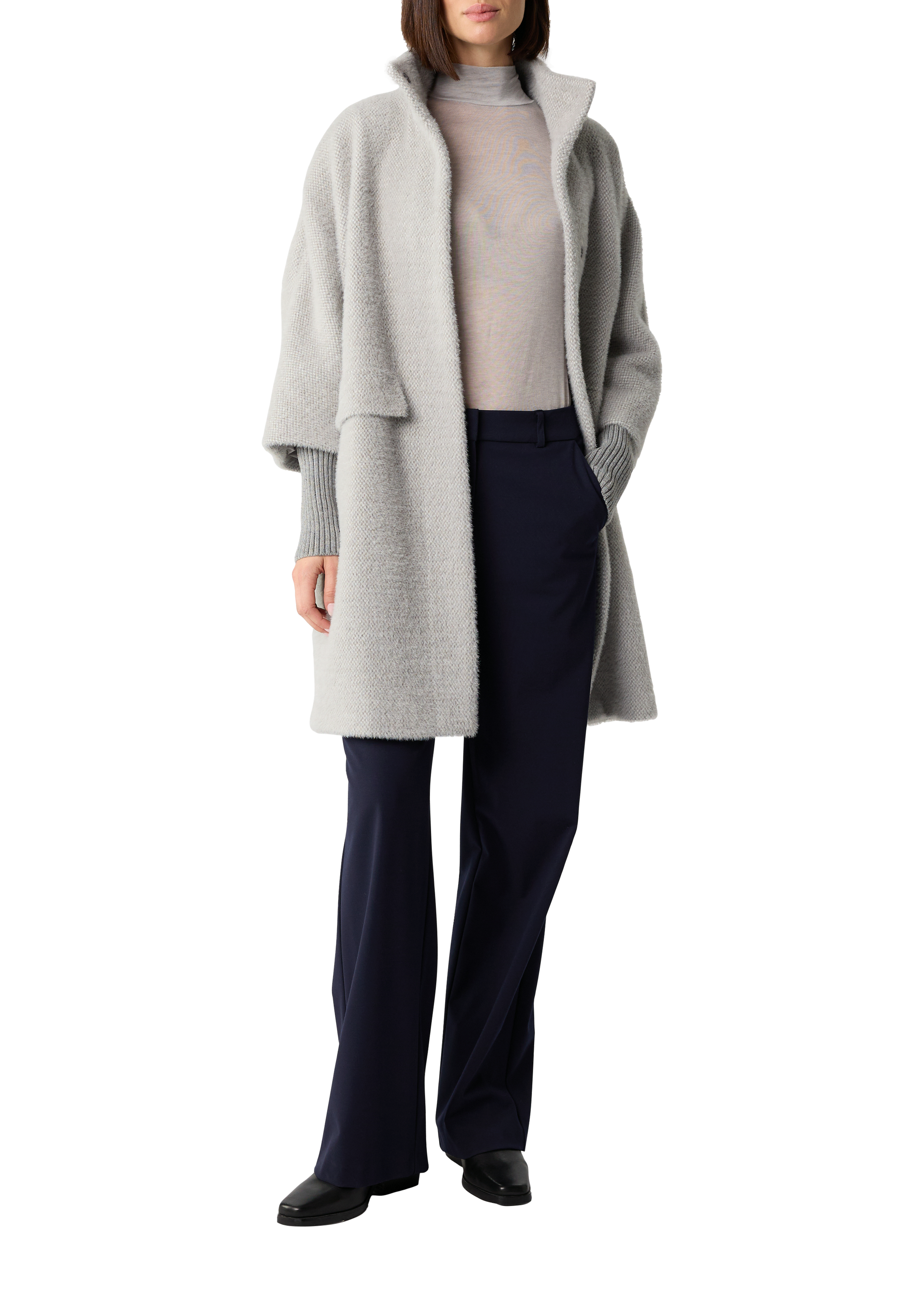 Long-pile soft cape-style coat - Dark grey | COMMA