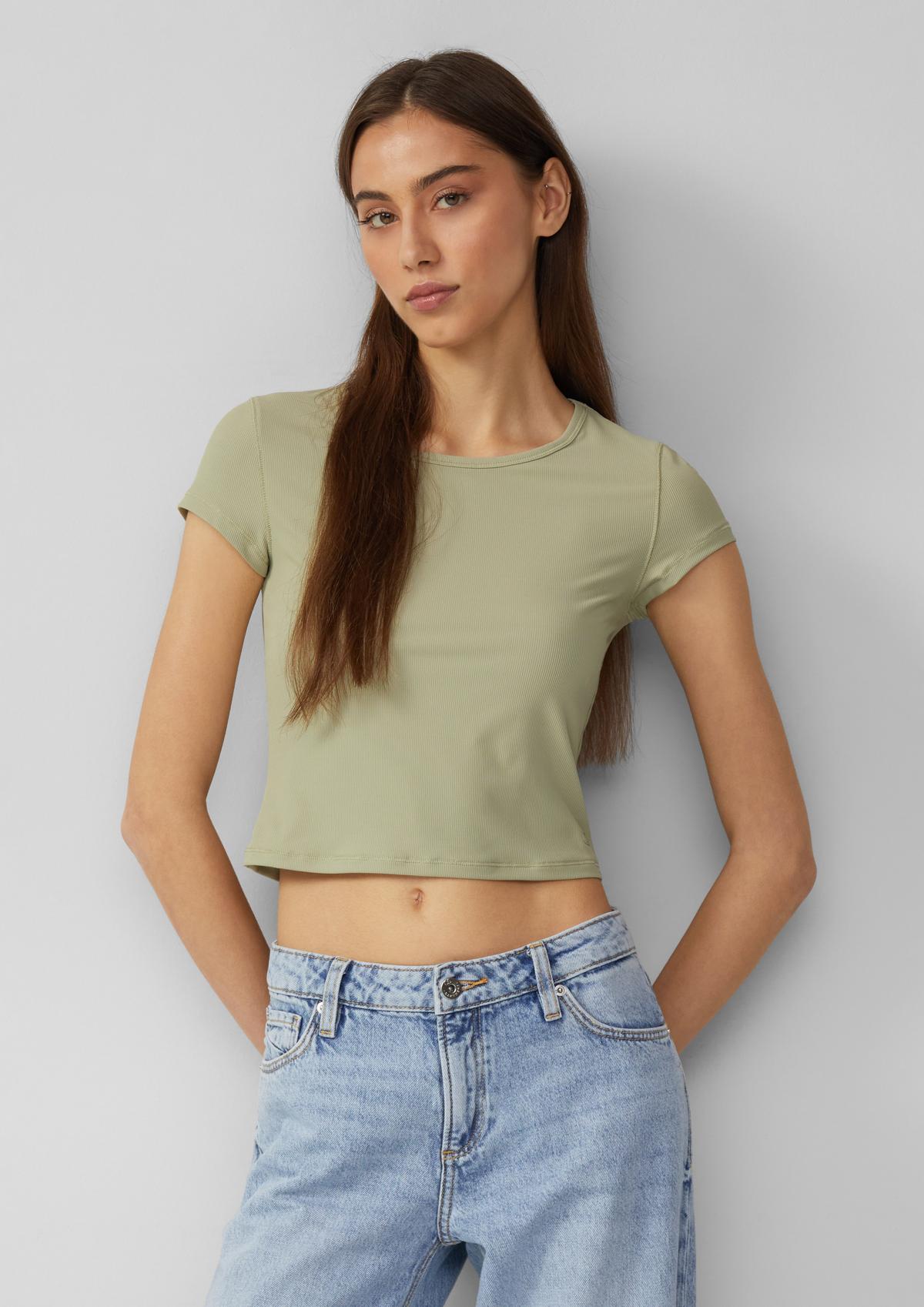 Cropped ribbed top x Vanessa Mai - light olive | s.Oliver