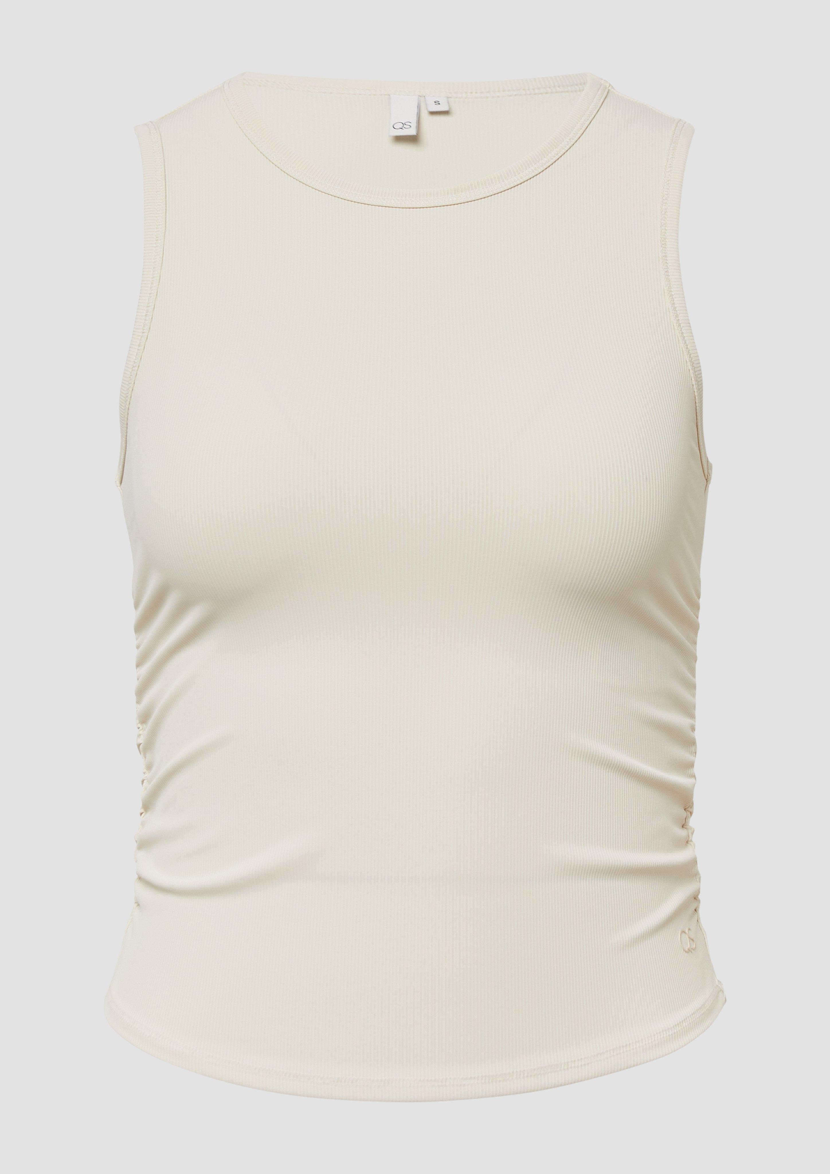 QS - Ripptop mit seitlicher Raffung | QS x Vanessa Mai, Damen, creme