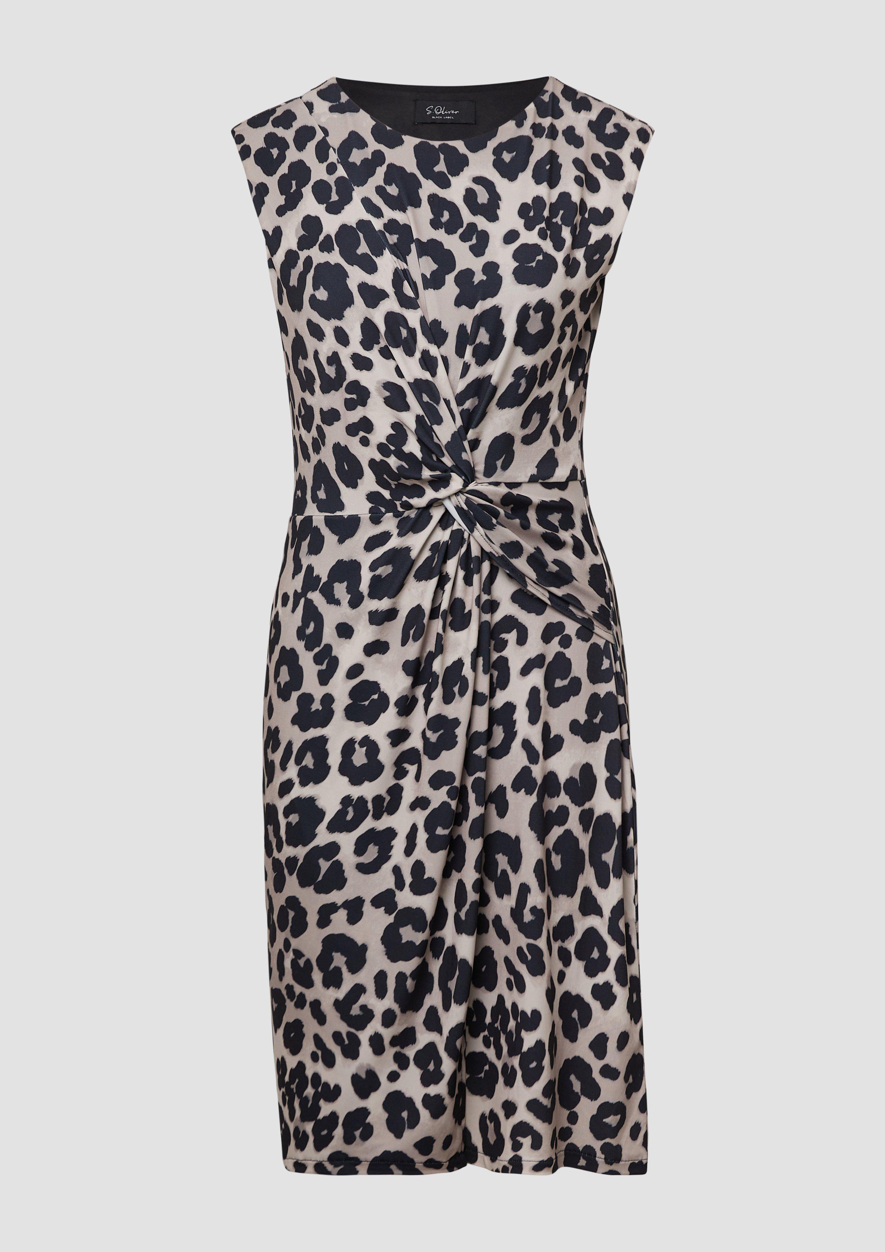 s.Oliver - Ärmelloses Jersey-Kleid mit Knoten-Detail und Leo-Print, Damen, grau|schwarz