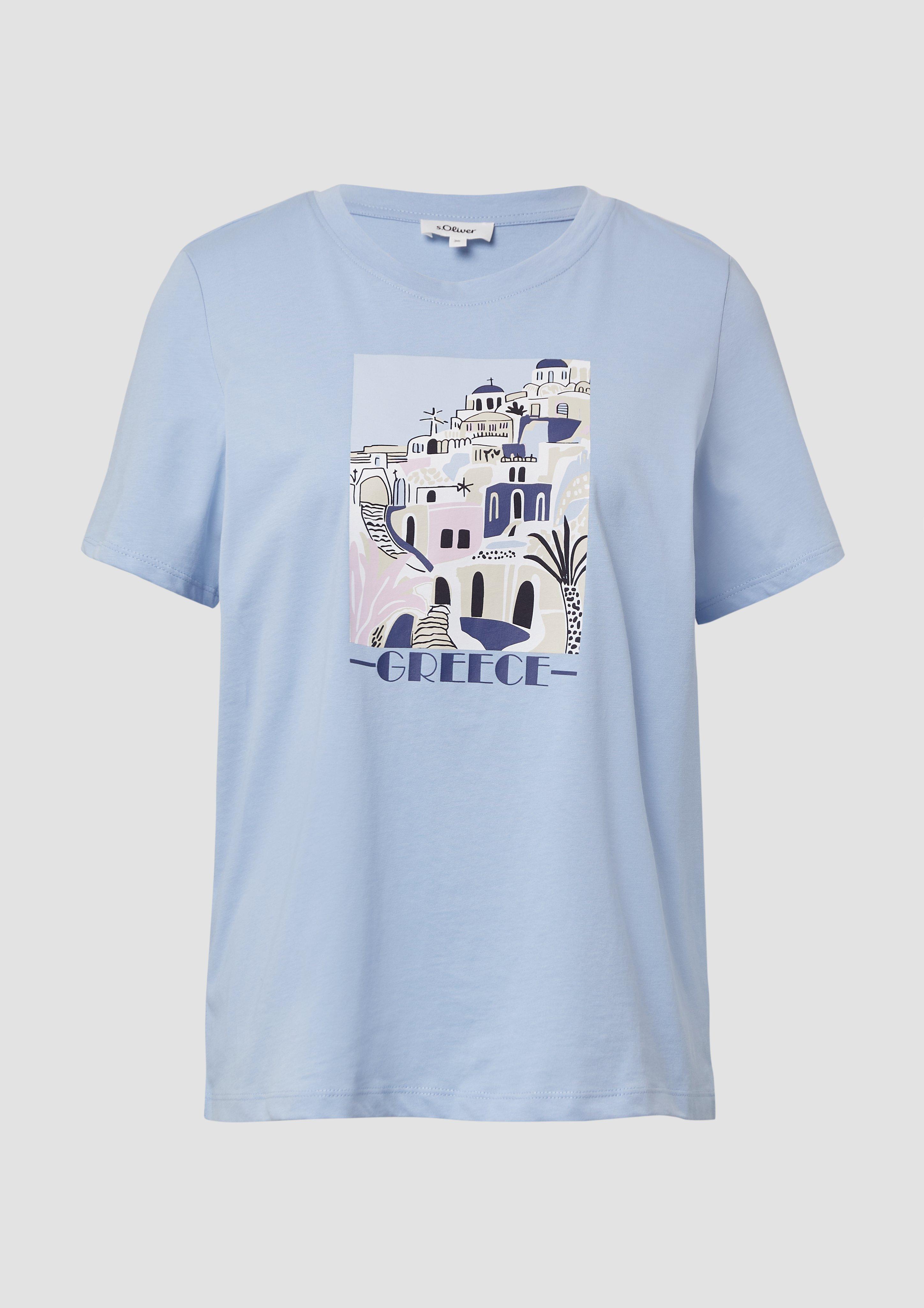 s.Oliver - T-Shirt mit Frontprint, Damen, blau