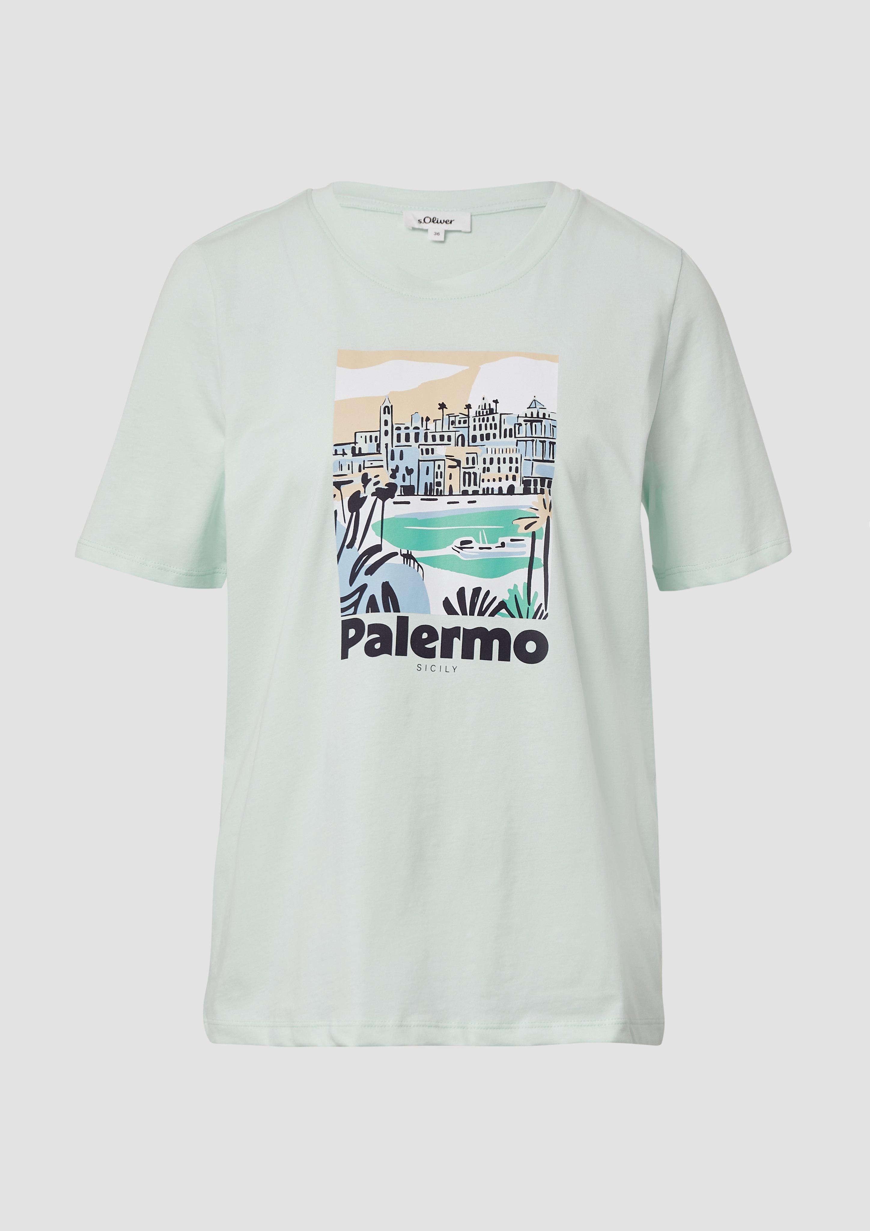 s.Oliver - T-Shirt mit Frontprint, Damen, türkis