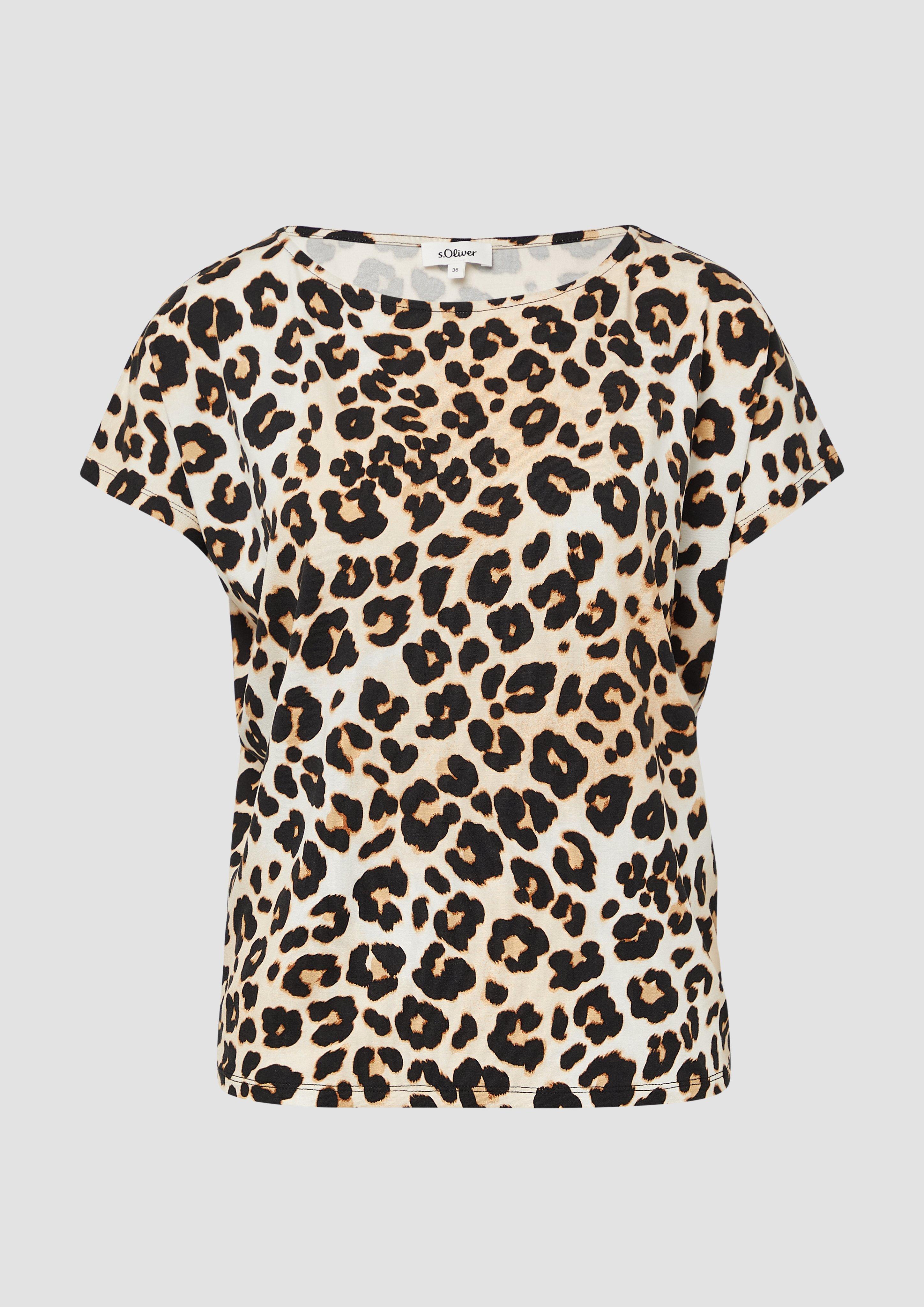 s.Oliver - Viskosemix-T-Shirt im Relaxed Fit mit Leo-Muster, Damen, creme