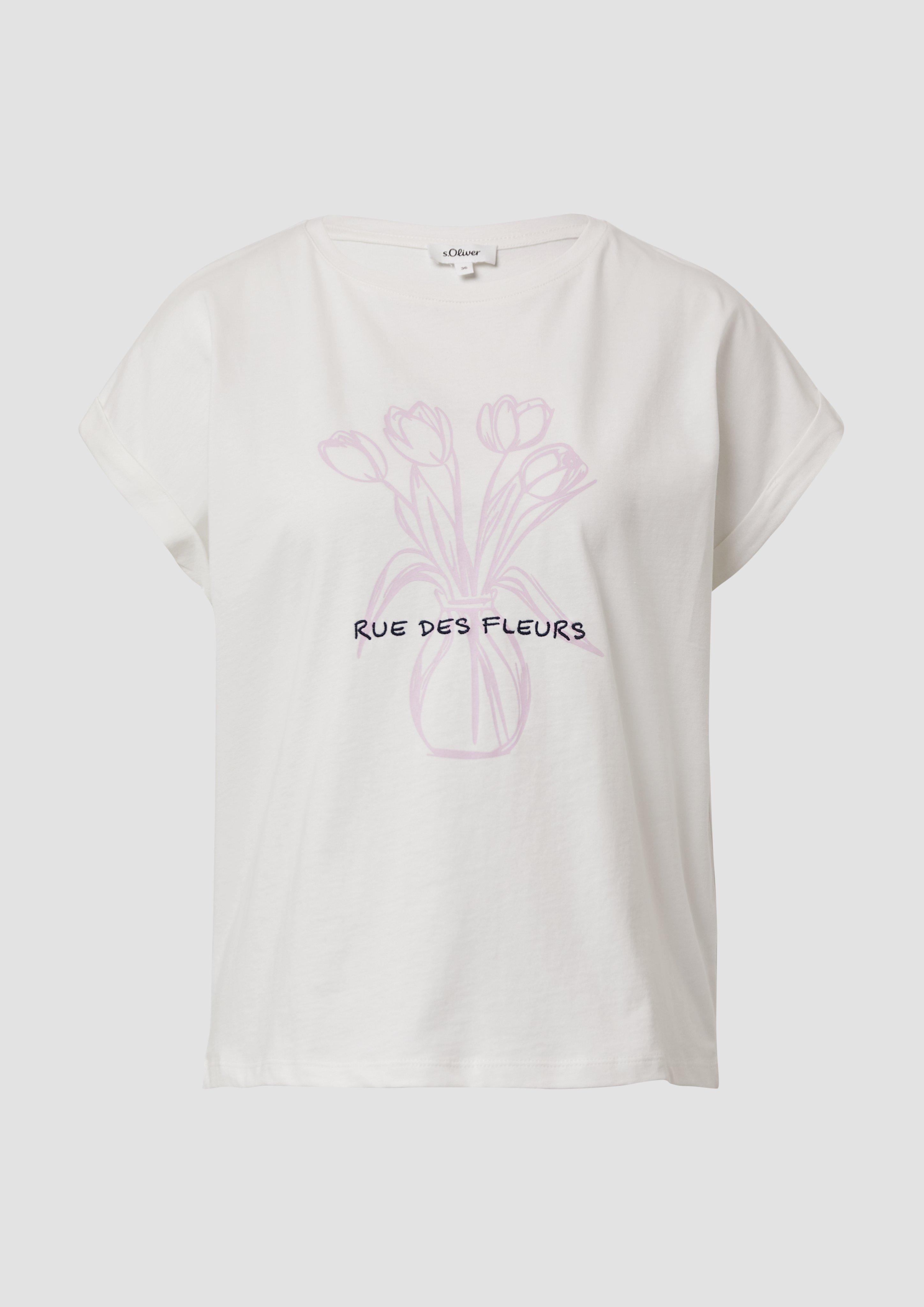 s.Oliver - T-Shirt mit Frontprint im Relaxed Fit, Damen, creme