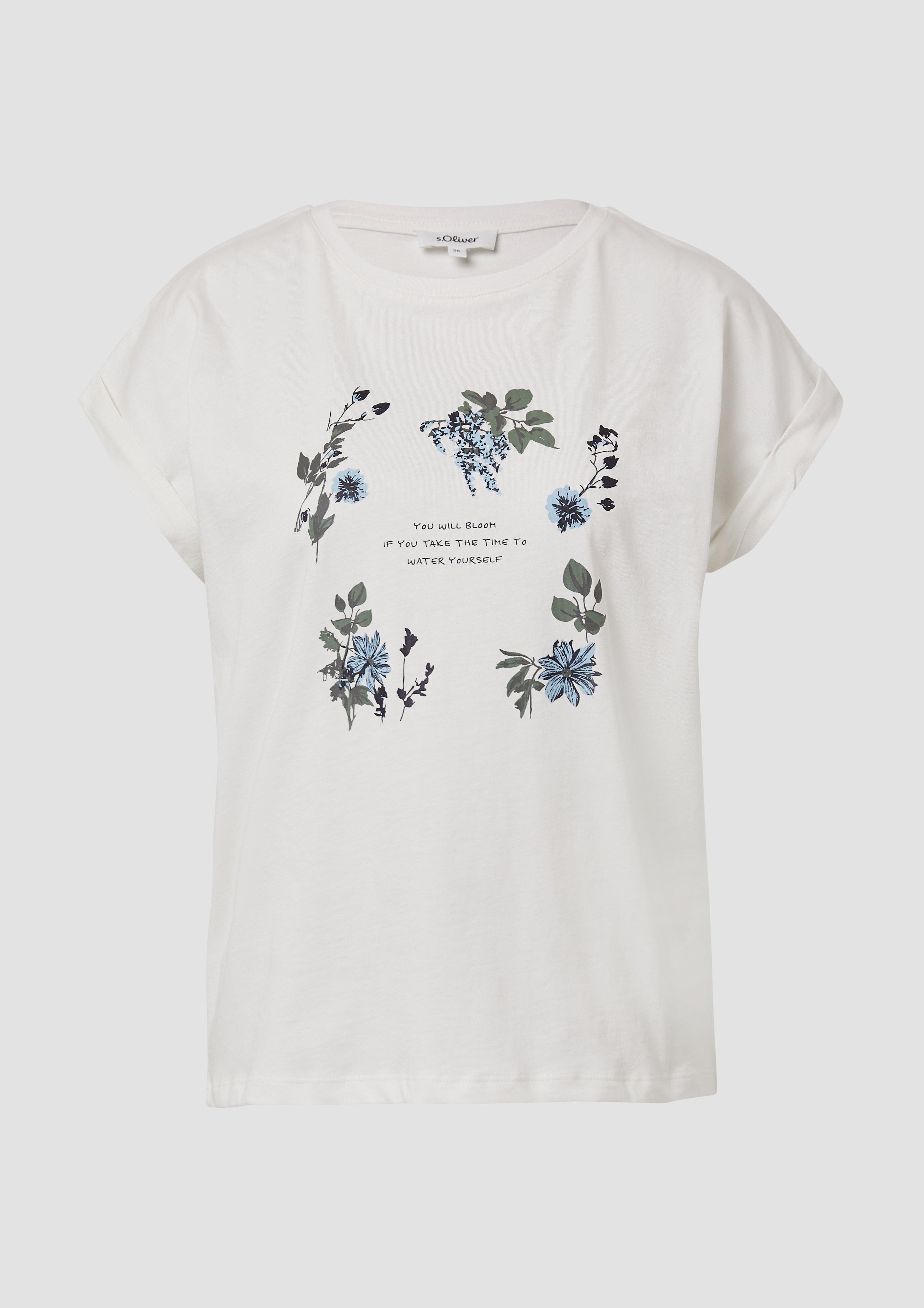s.Oliver - T-Shirt mit Frontprint im Relaxed Fit, Damen, creme