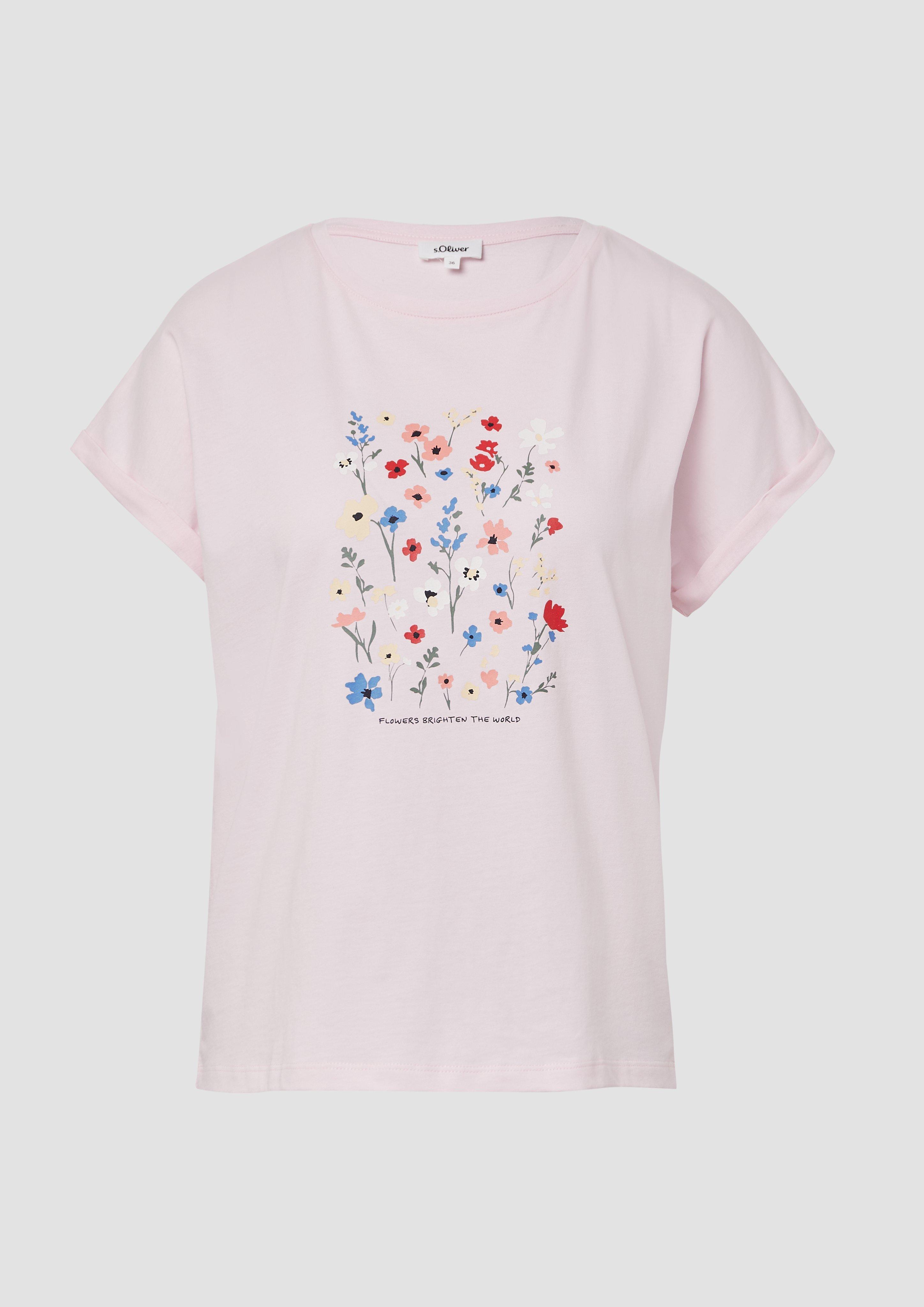 s.Oliver - T-Shirt mit Frontprint im Relaxed Fit, Damen, Rosa