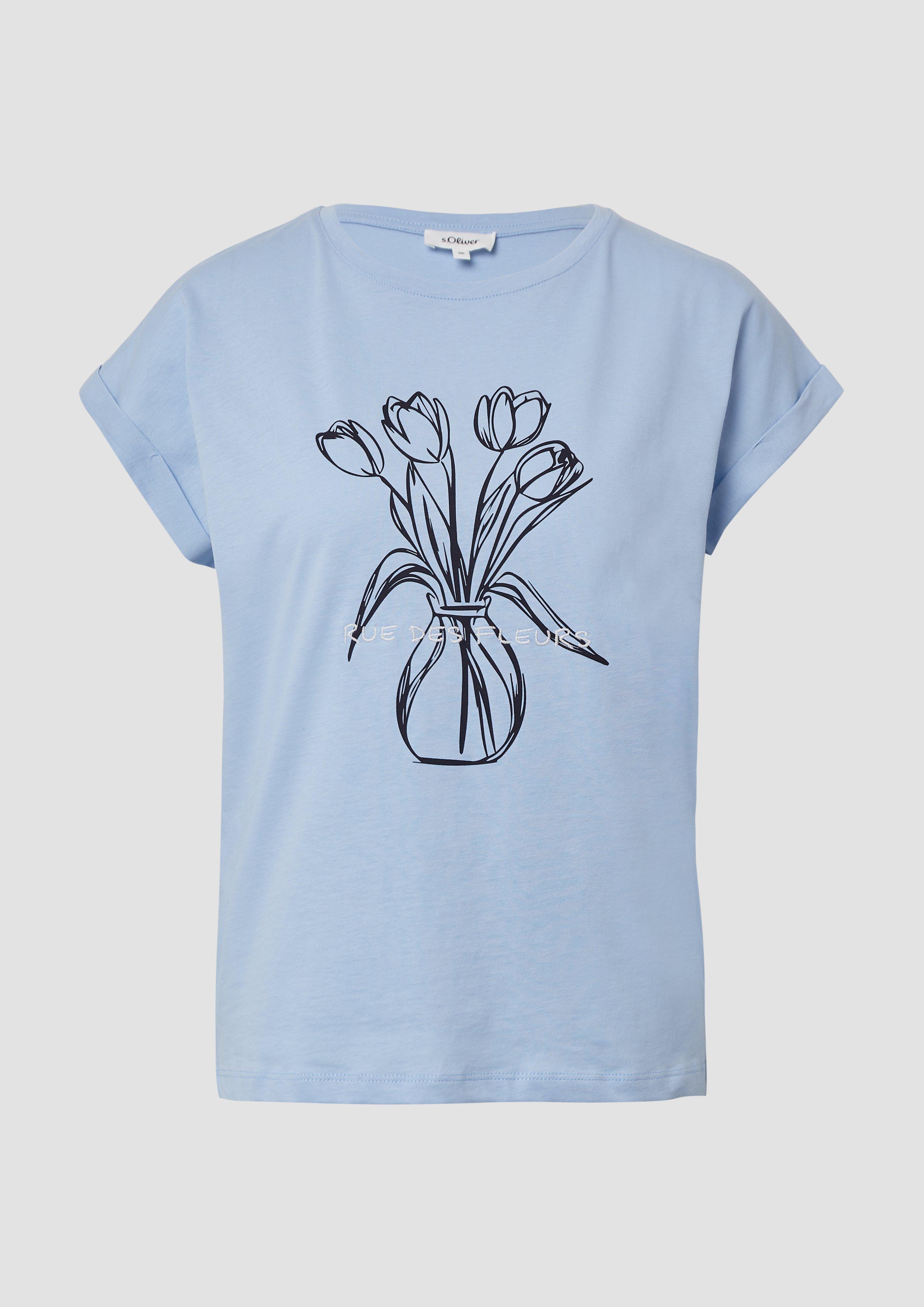 s.Oliver - T-Shirt mit Frontprint im Relaxed Fit, Damen, blau