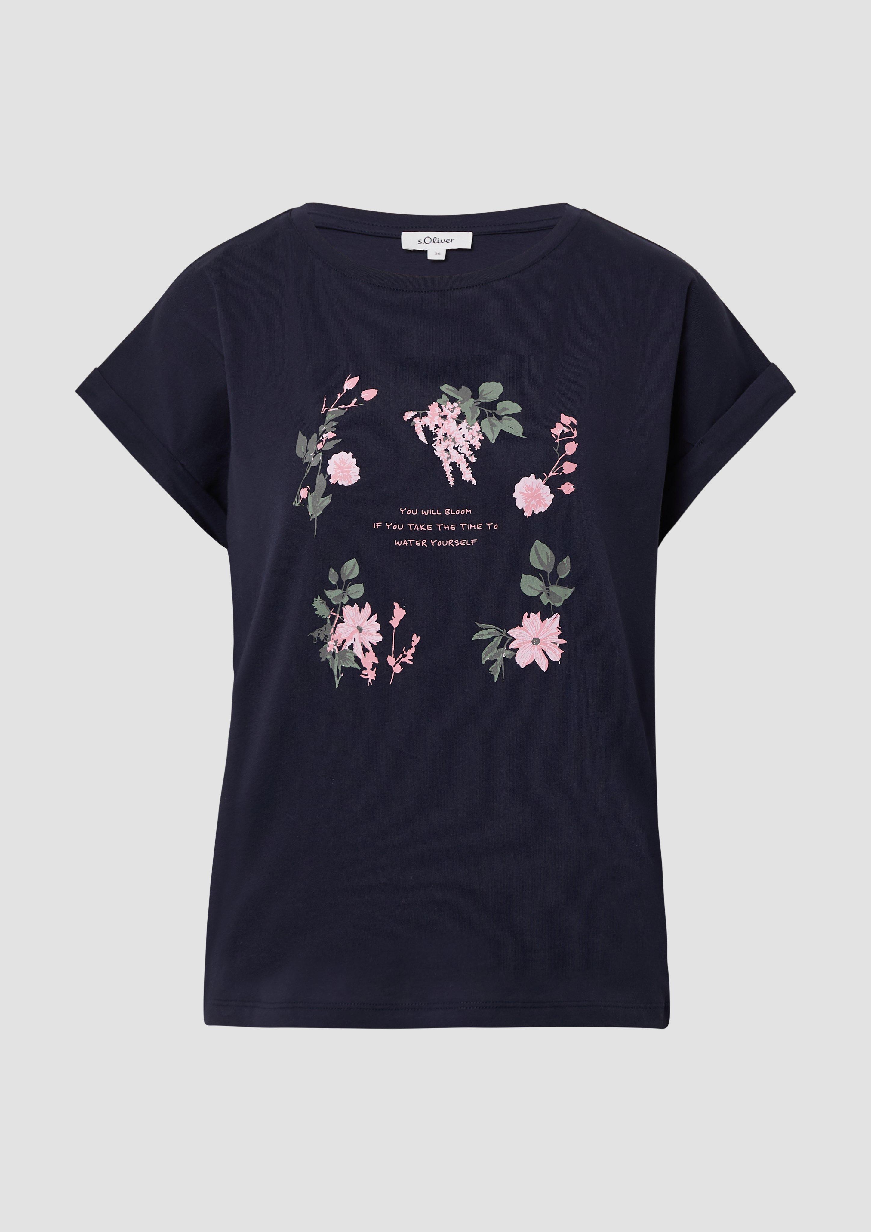 s.Oliver - T-Shirt mit Frontprint im Relaxed Fit, Damen, blau