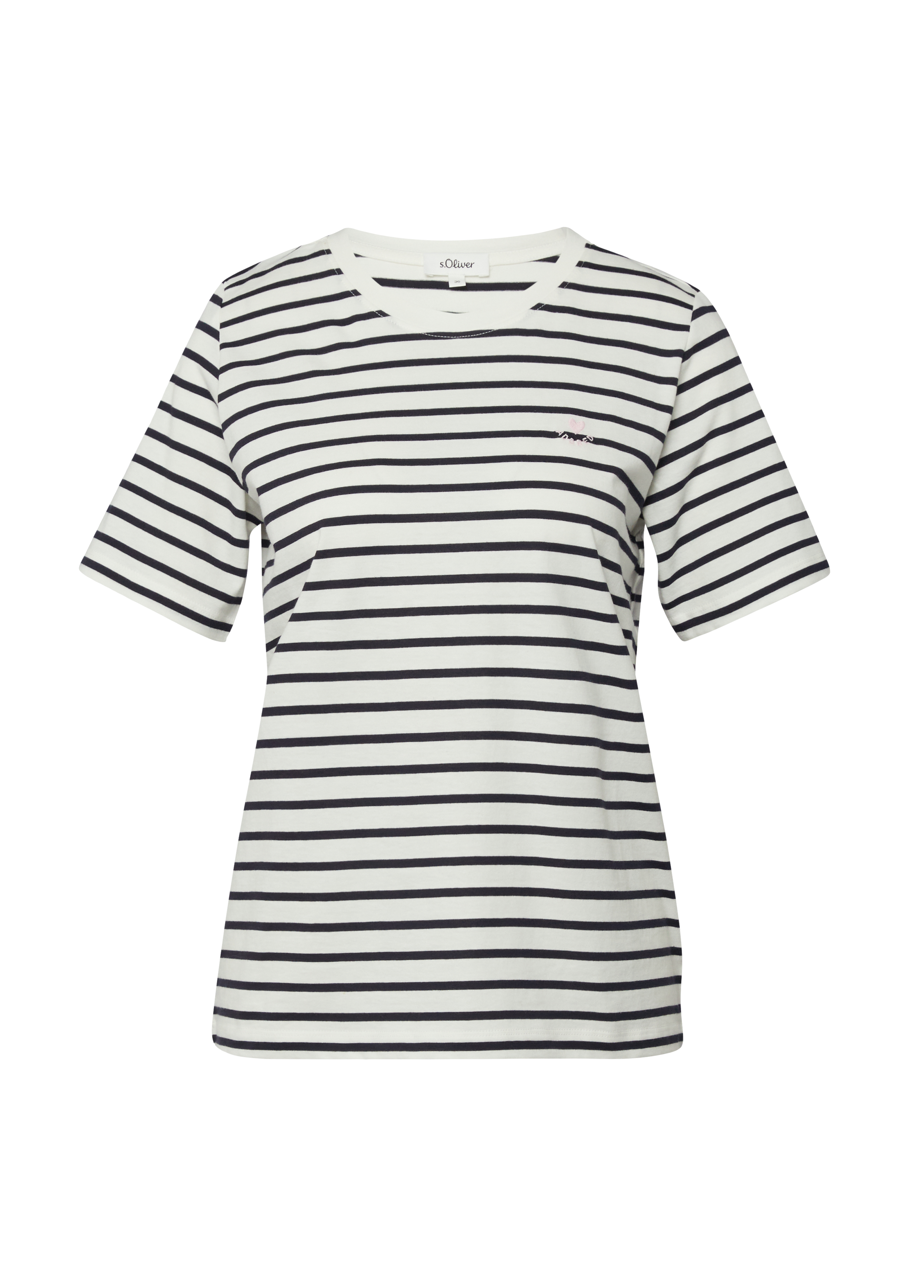 Gestreept tricot T-shirt met hartjesborduursel