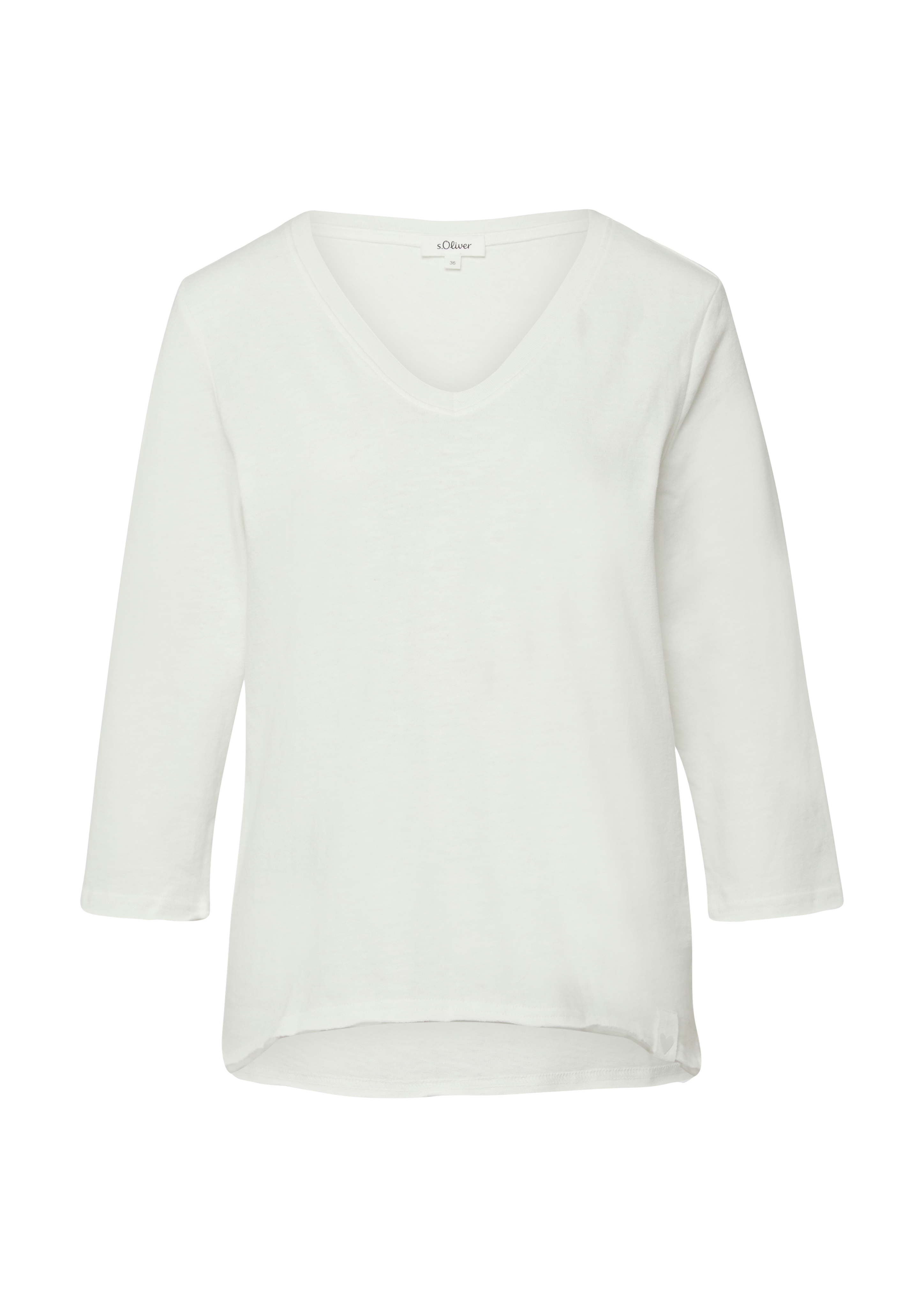 Jersey-T-Shirt mit Flammgarnstruktur und gerundetem Saum