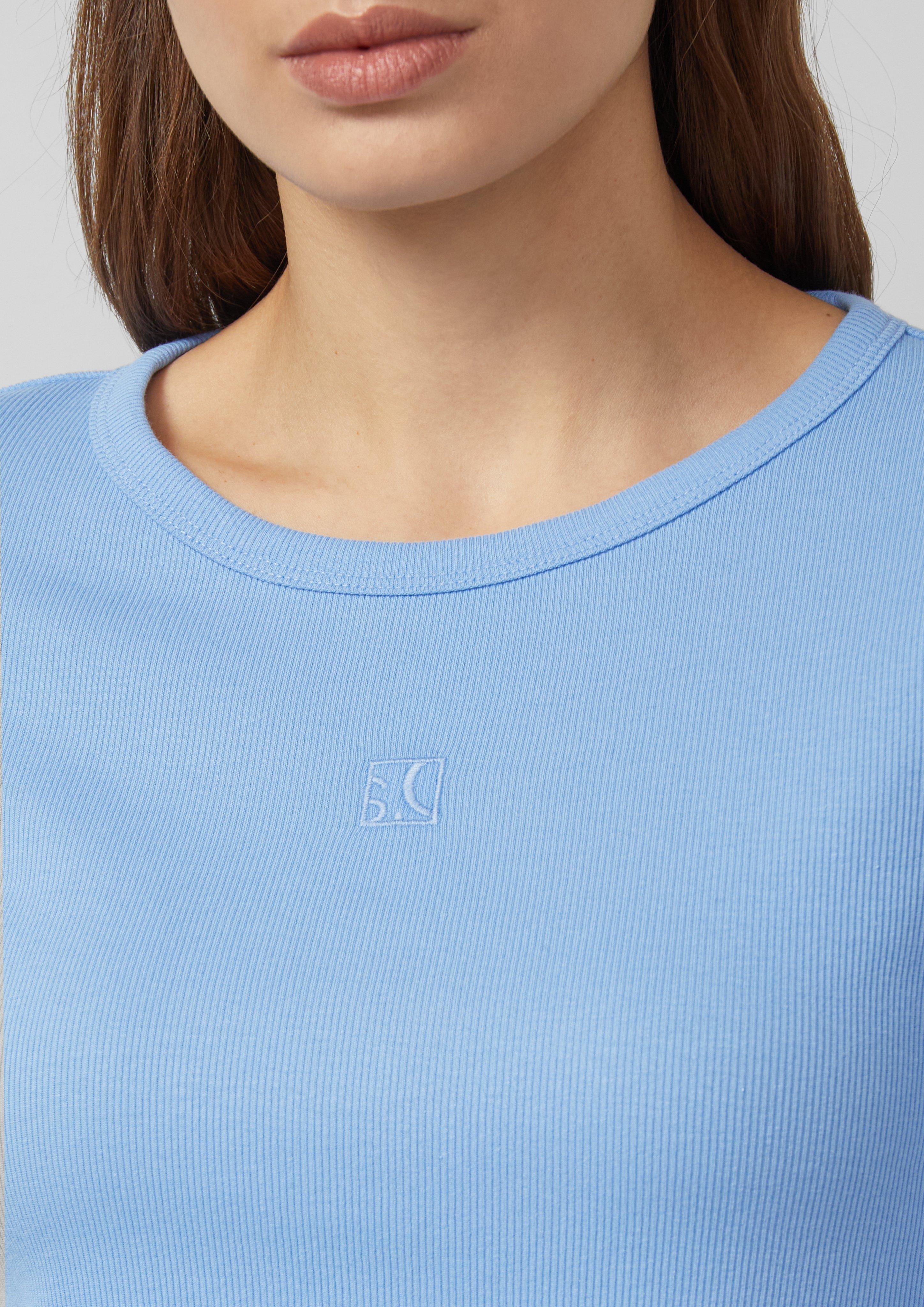 Geripptes Langarmshirt im Slim Fit mit Stickerei