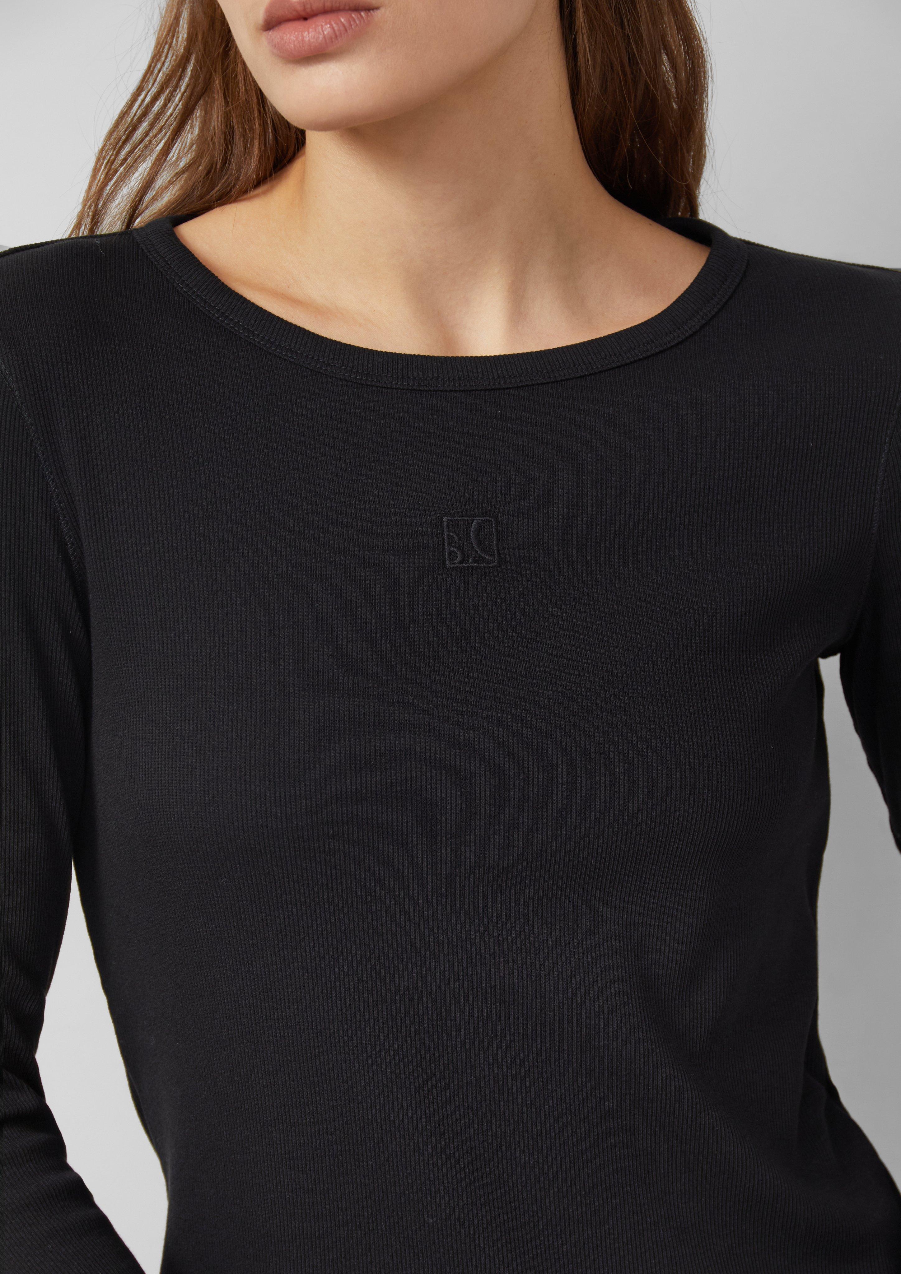 Geripptes Langarmshirt im Slim Fit mit Stickerei
