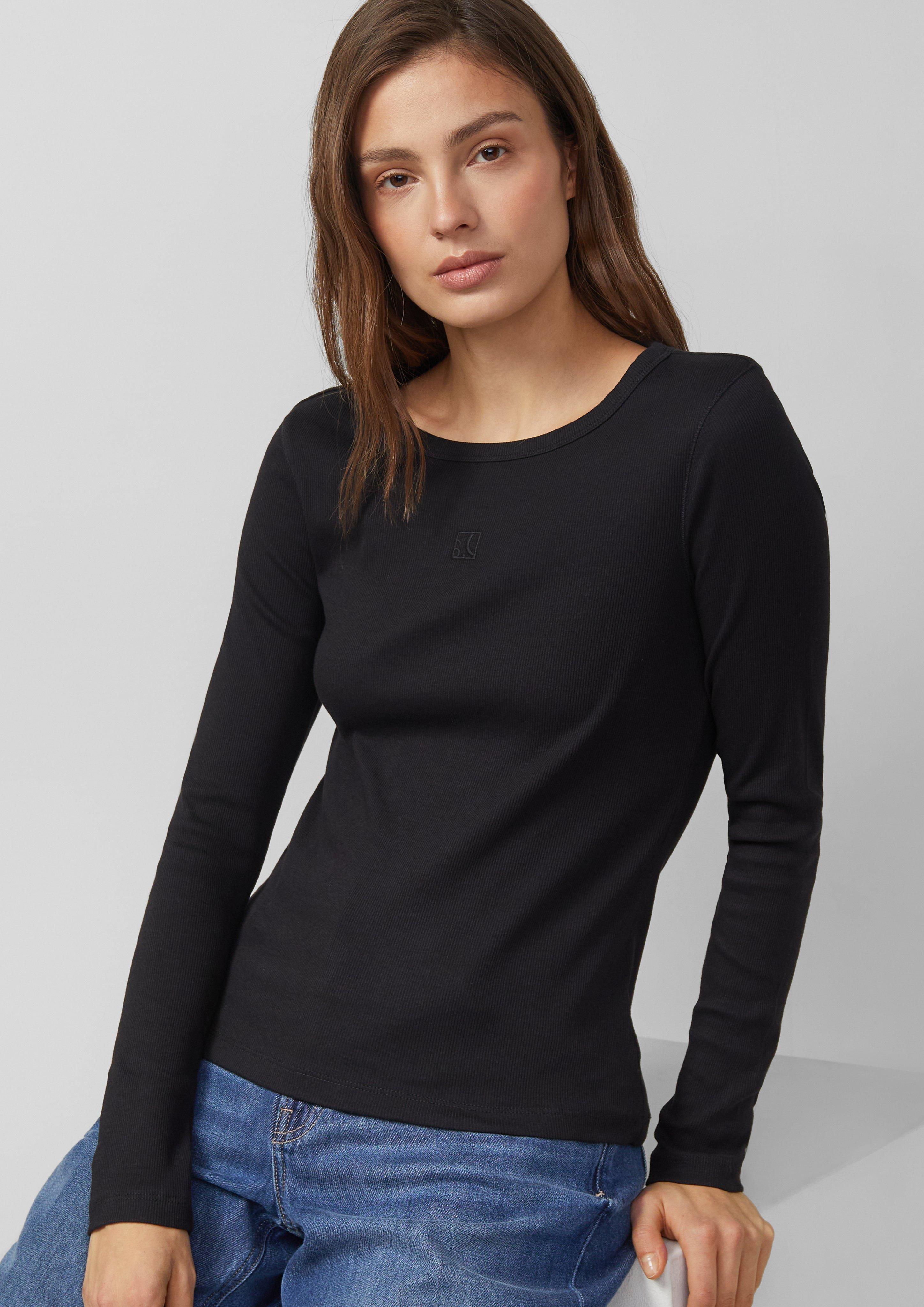 Thumbnail - Geripptes Langarmshirt im Slim Fit mit Stickerei