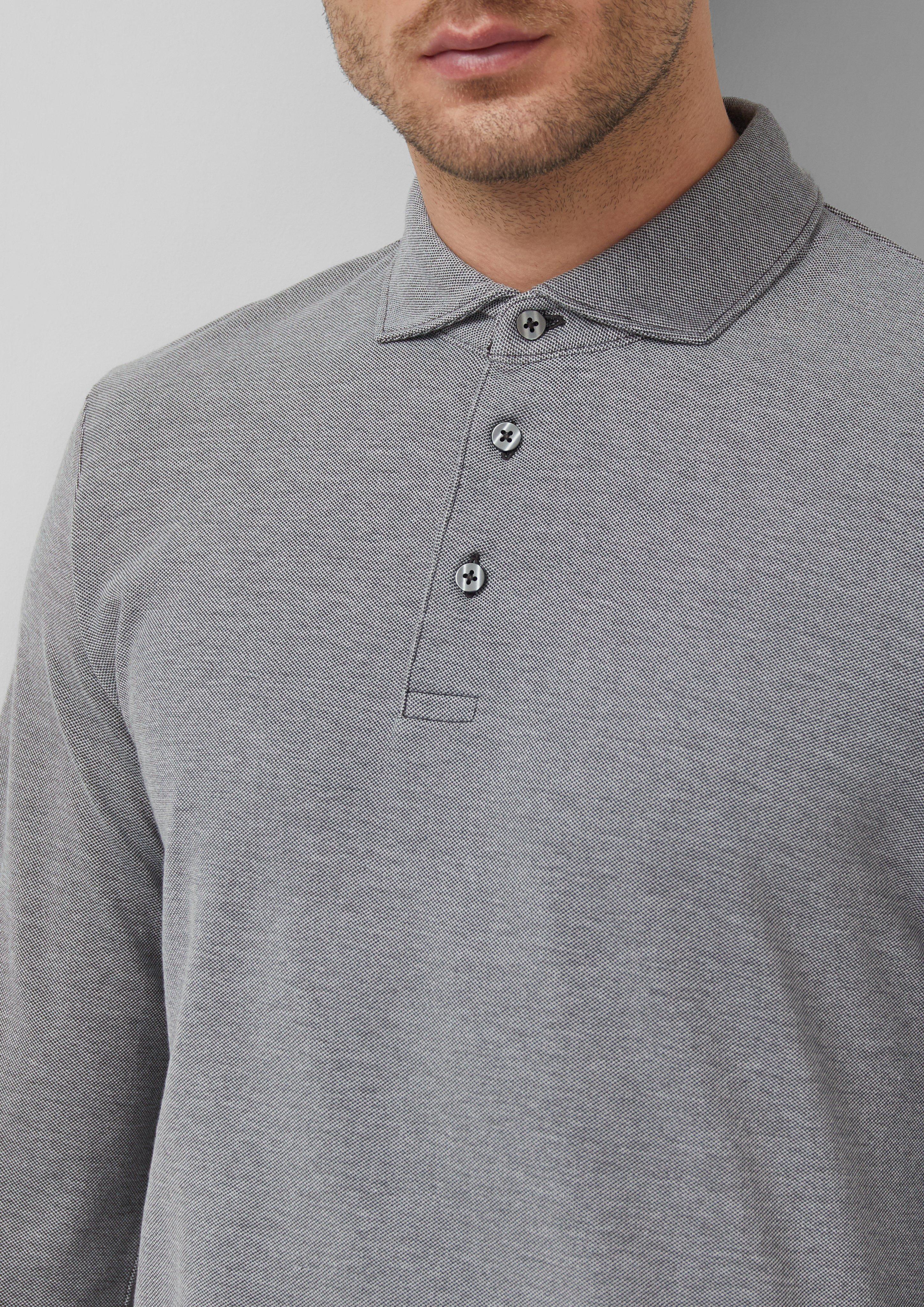 Thumbnail - Langarm-Poloshirt in Bicolor-Optik aus Baumwoll-Piqué
