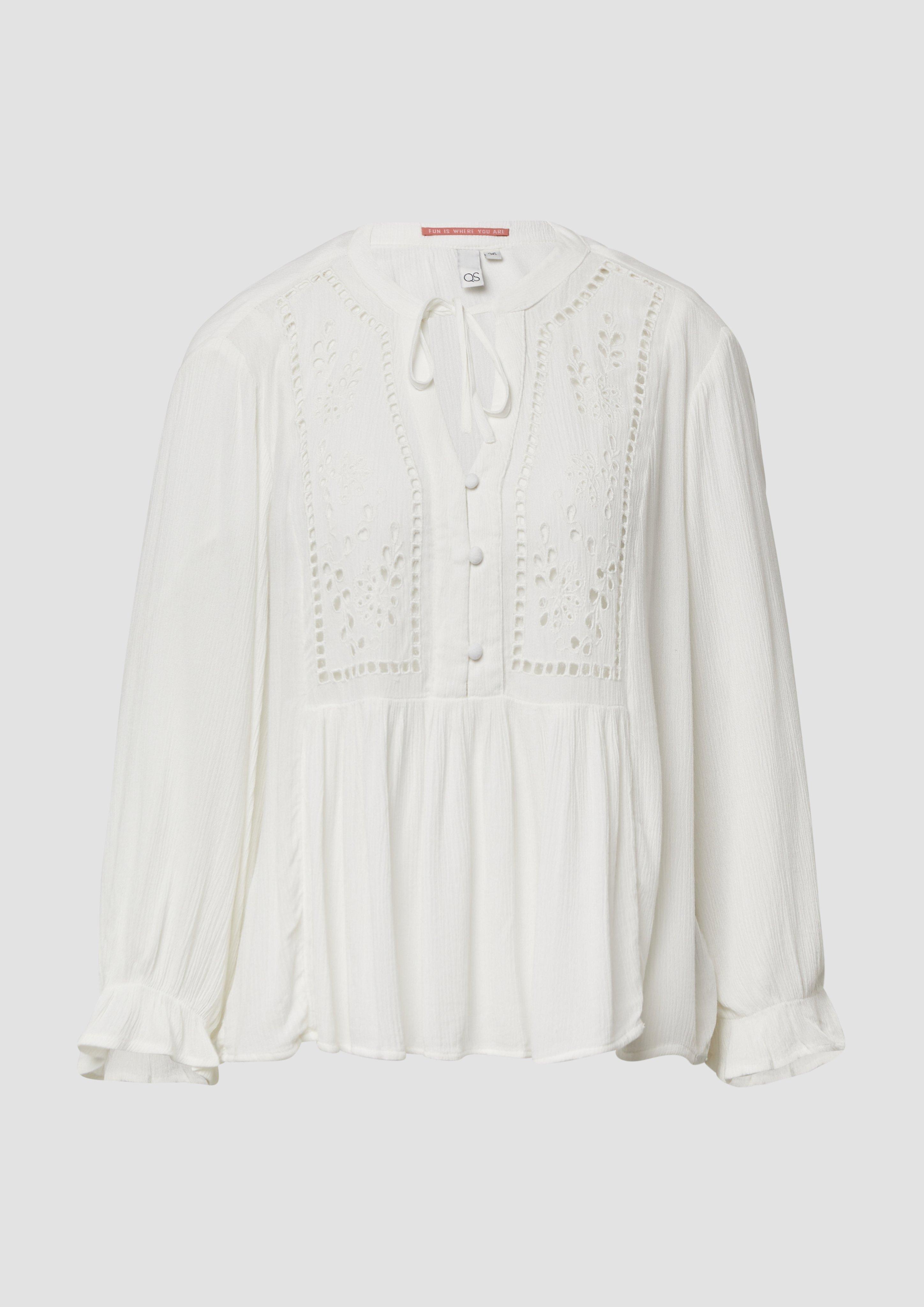 QS - Viskosemix-Bluse mit Lochstickerei, Damen, creme