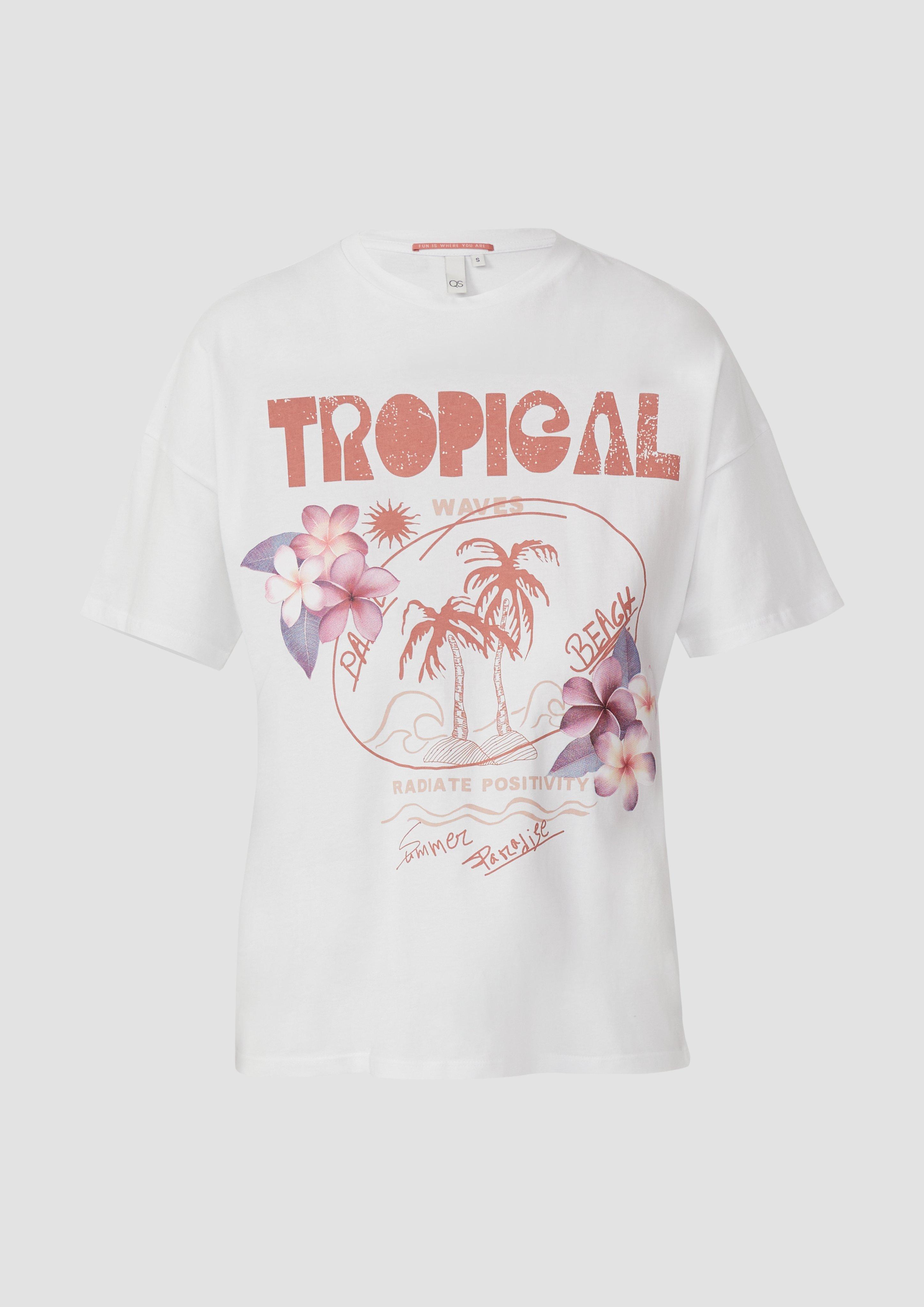 QS - Lässiges T-Shirt mit Frontprint, Damen, weiß