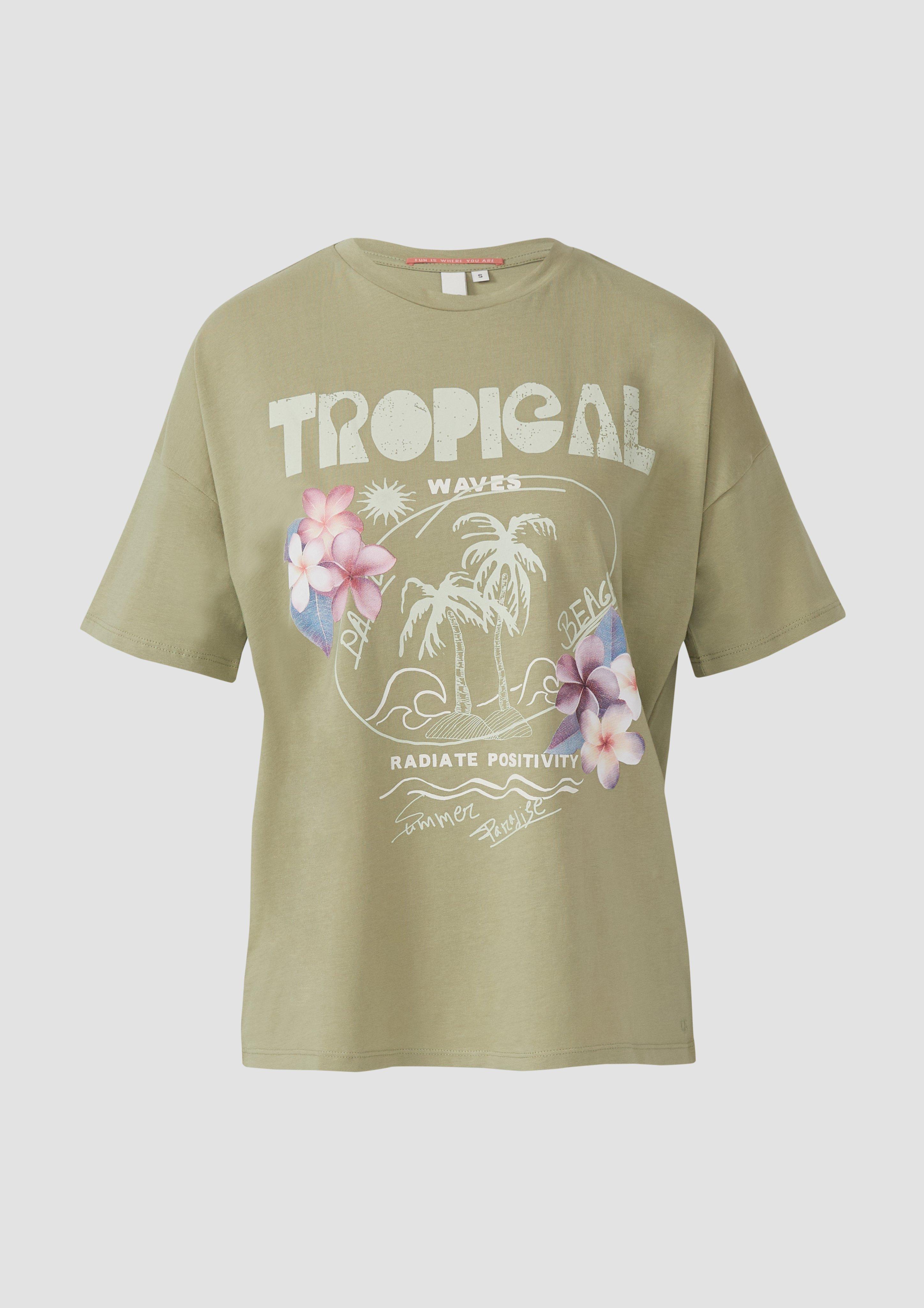 QS - Lässiges T-Shirt mit Frontprint, Damen, Grün