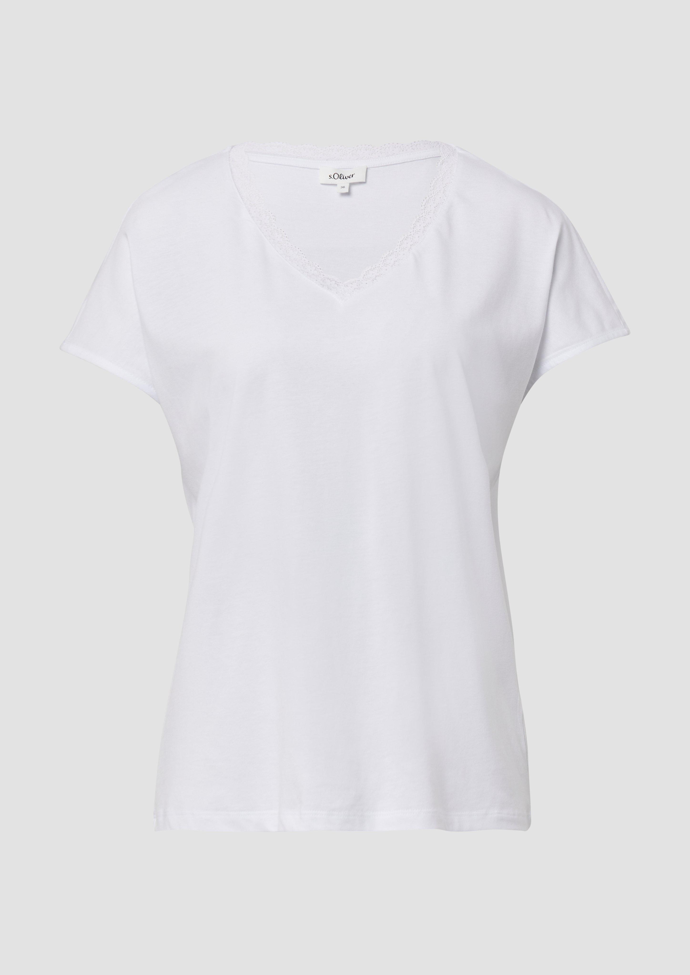 s.Oliver - T-Shirt mit Spitze aus Modalmix, Damen, weiß