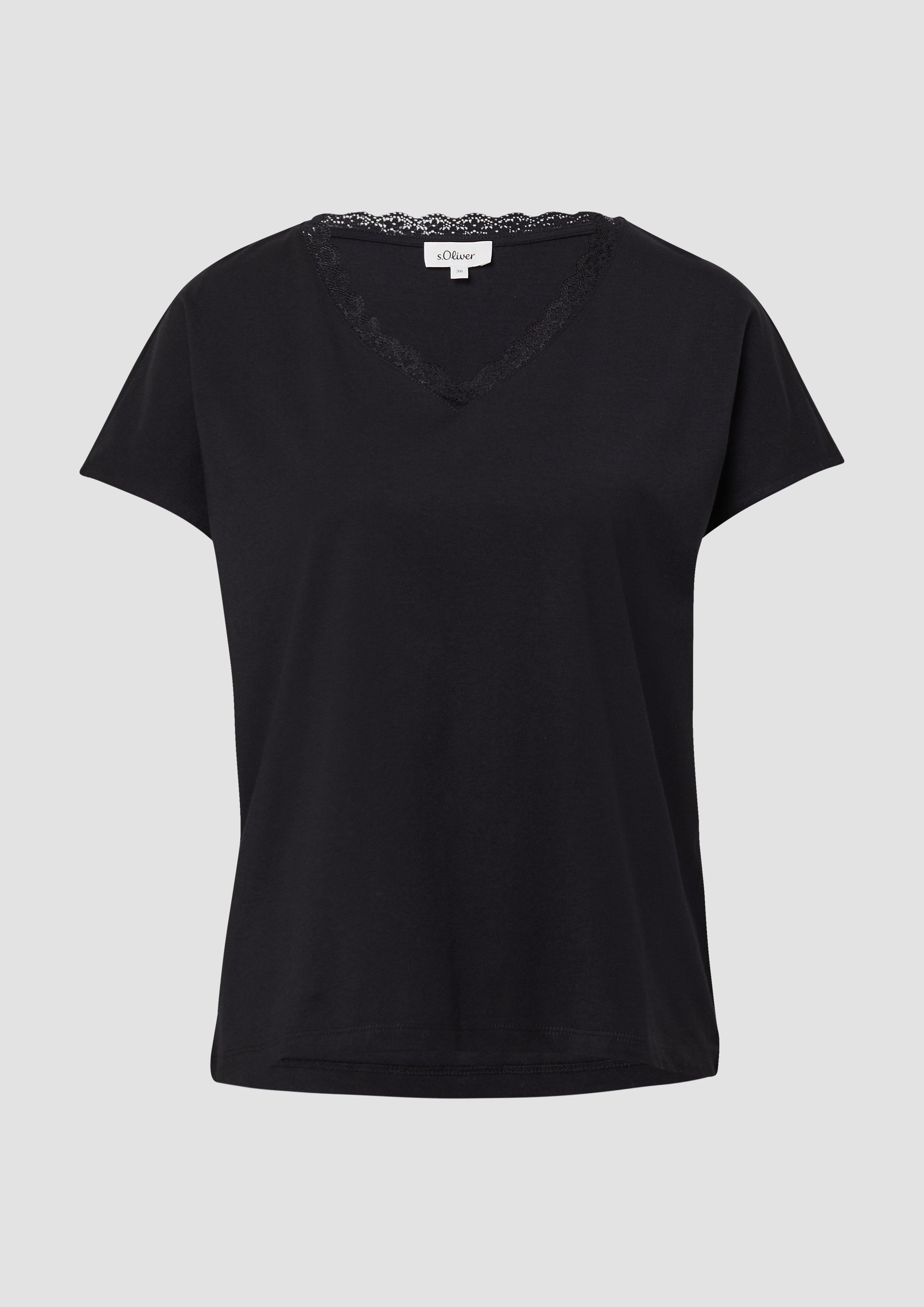 s.Oliver - T-Shirt mit Spitze aus Modalmix, Damen, schwarz