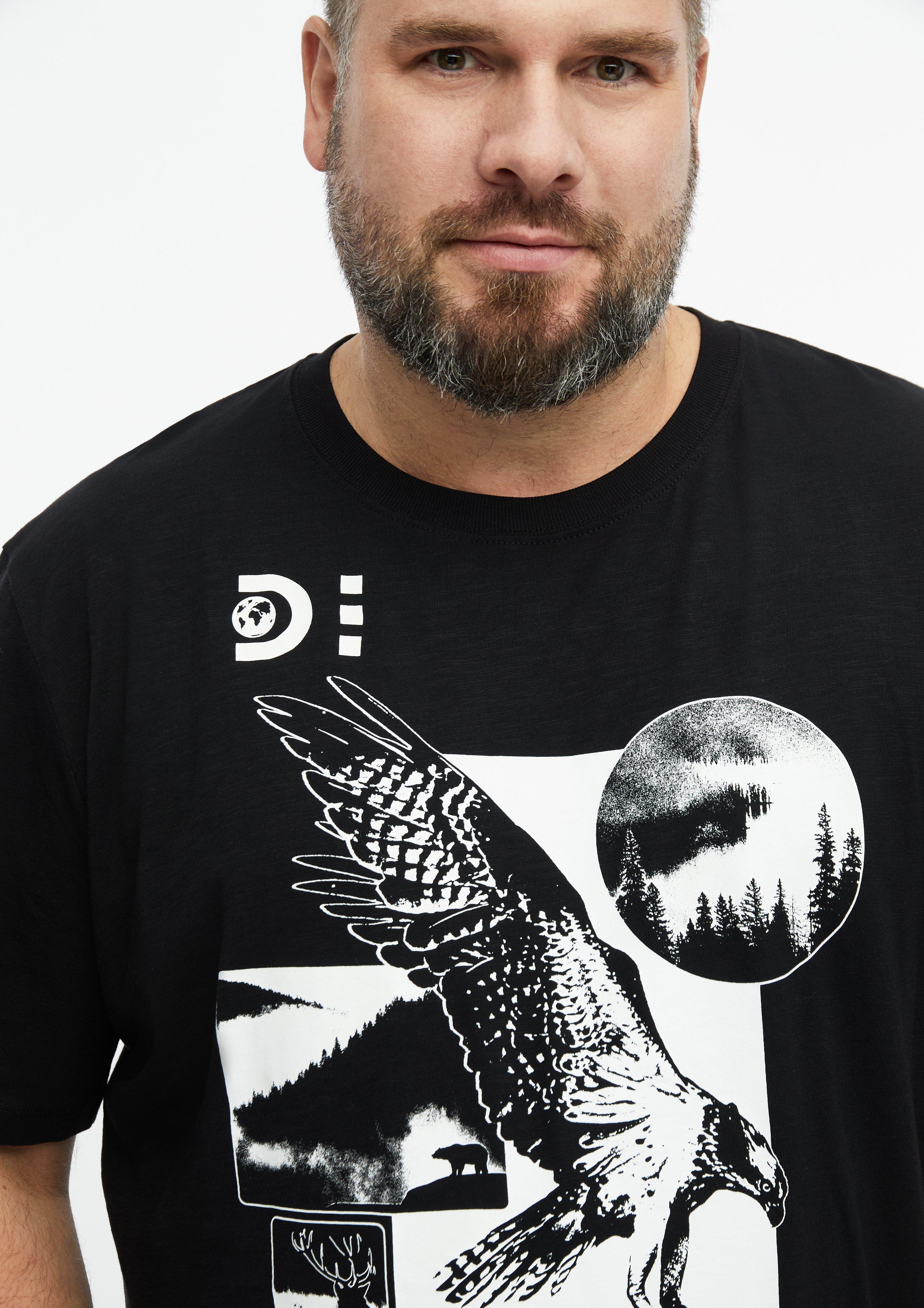 Herren T-Shirt mit Flammgarnstruktur und Artwork in schwarz von s.Oliver Men Big Sizes