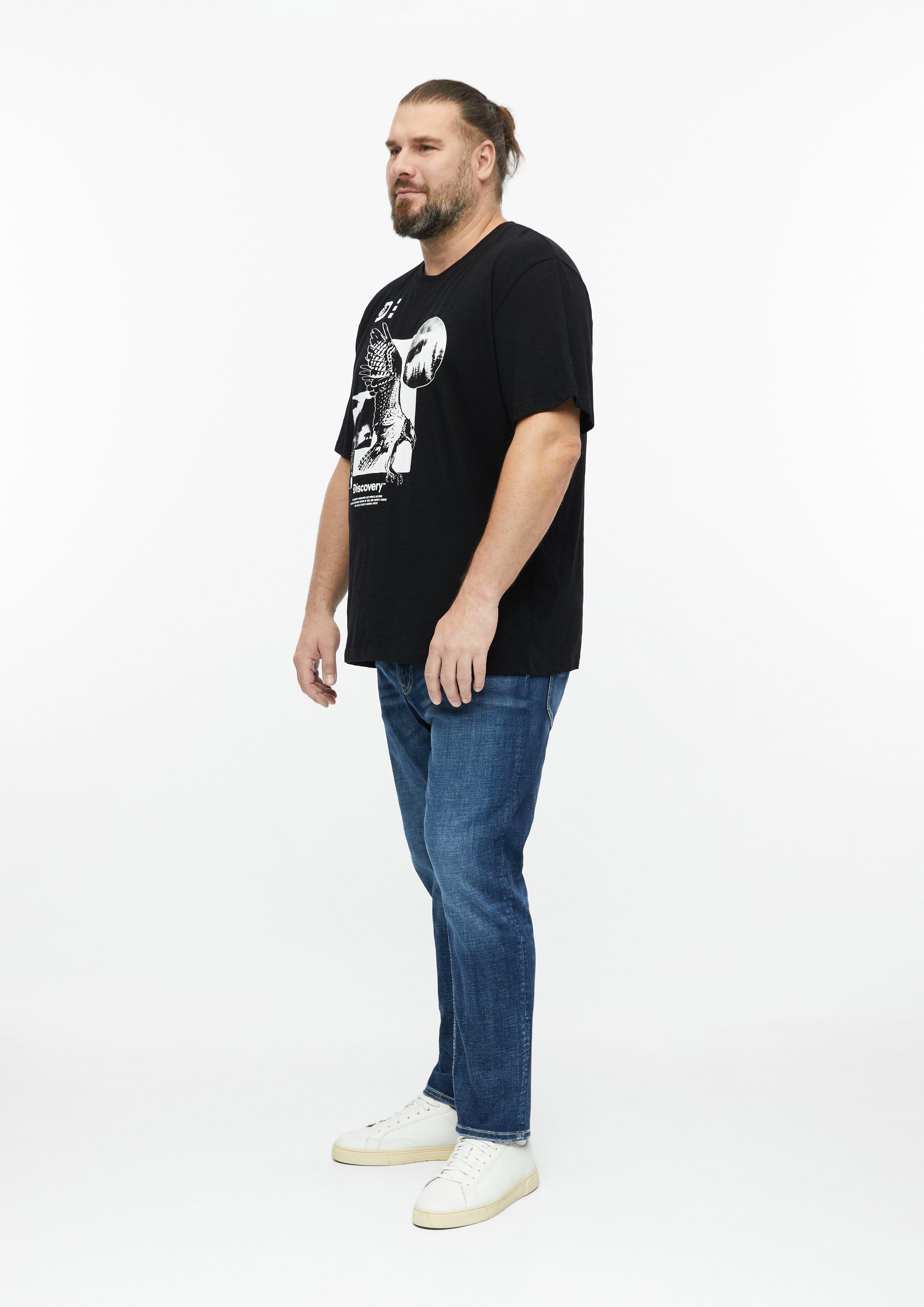 Herren T-Shirt mit Flammgarnstruktur und Artwork in schwarz von s.Oliver Men Big Sizes