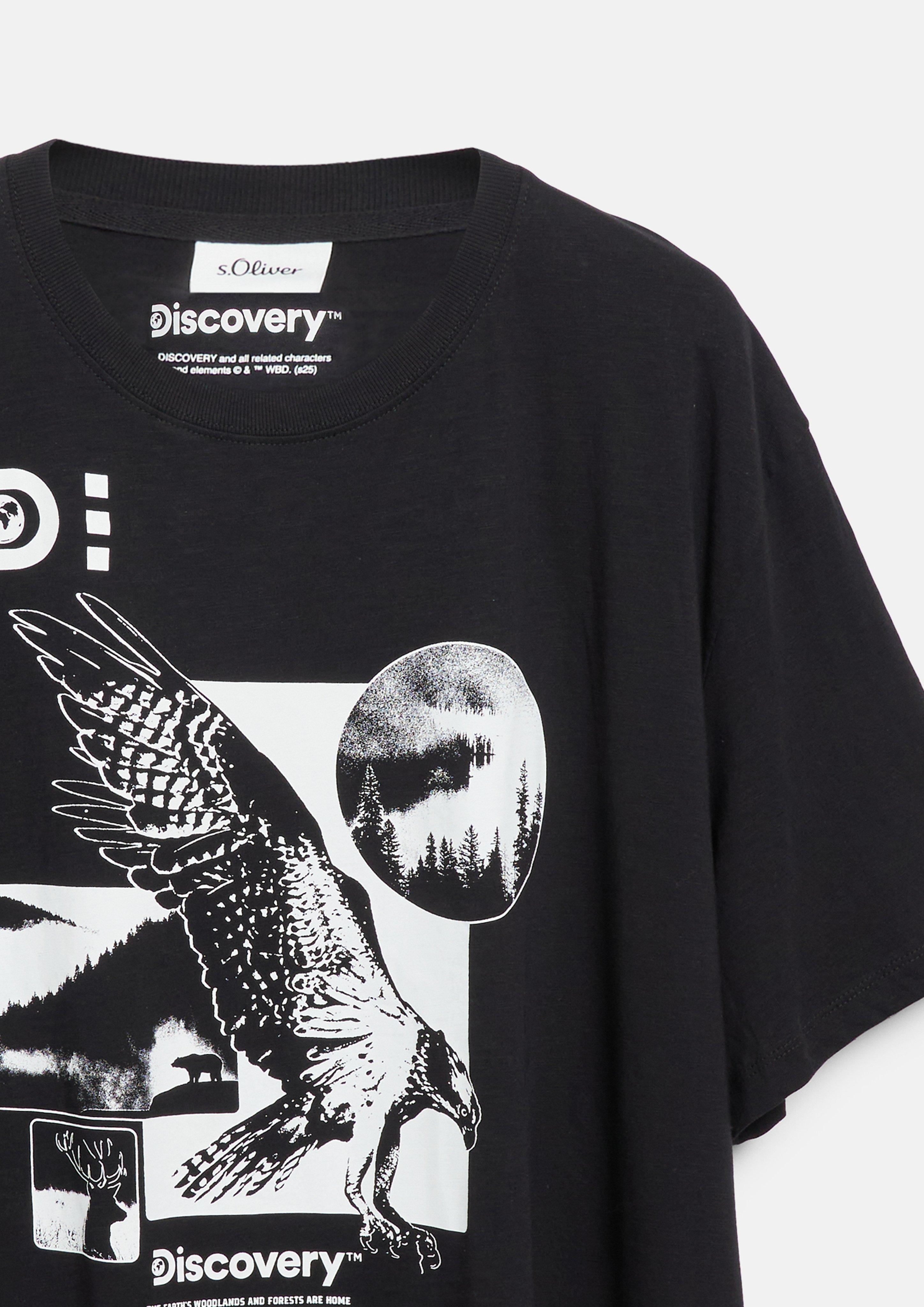 Herren T-Shirt mit Flammgarnstruktur und Artwork in schwarz von s.Oliver Men Big Sizes