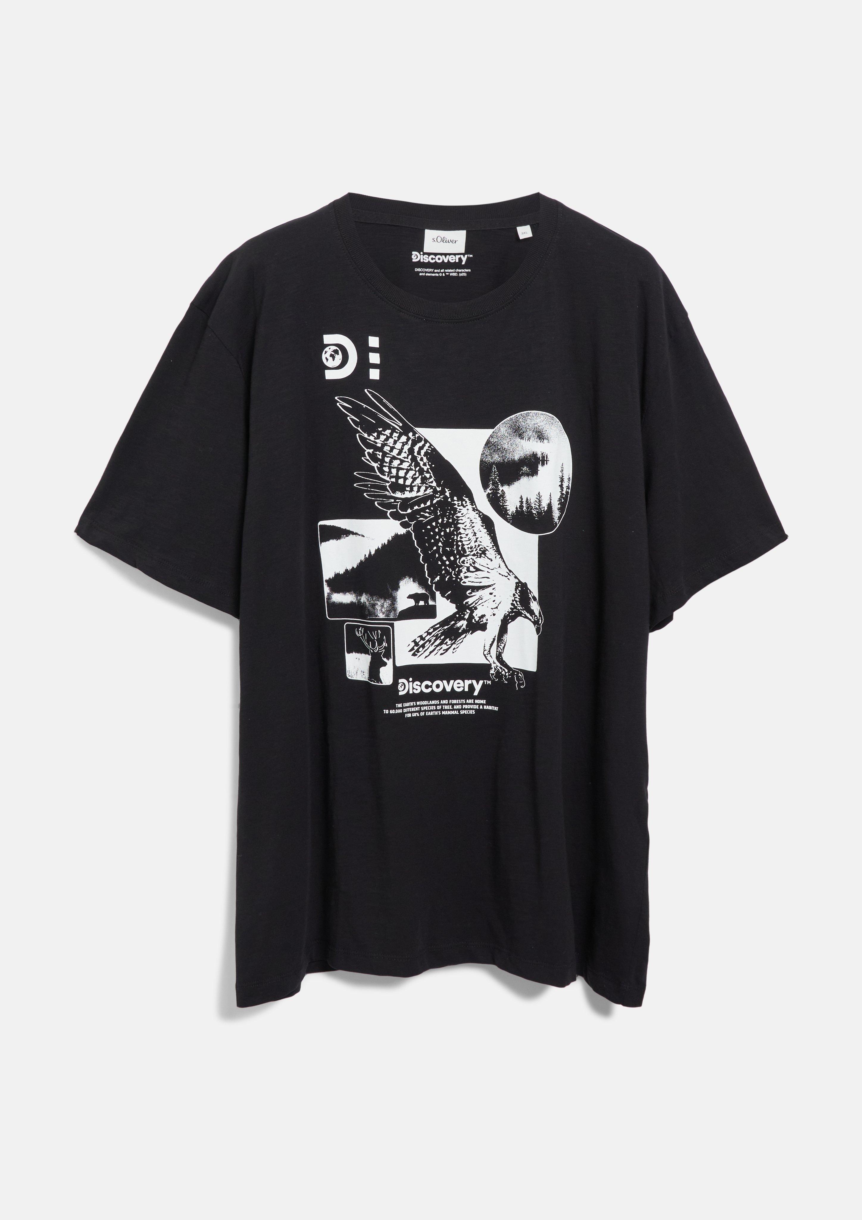 Herren T-Shirt mit Flammgarnstruktur und Artwork in schwarz von s.Oliver Men Big Sizes